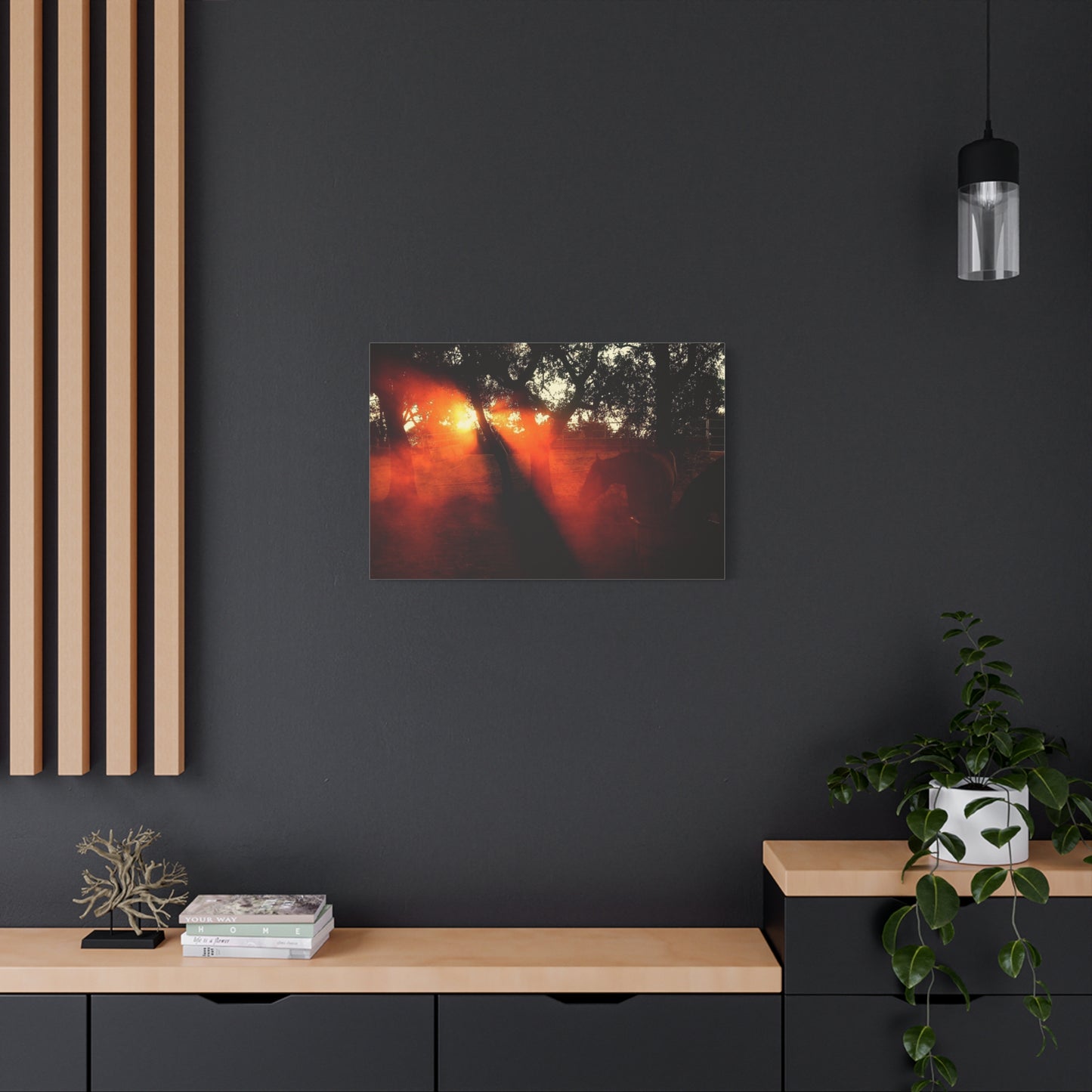 Sunset Forest Matte Canvas Wall Art — Dramatic Orange Light Photography
