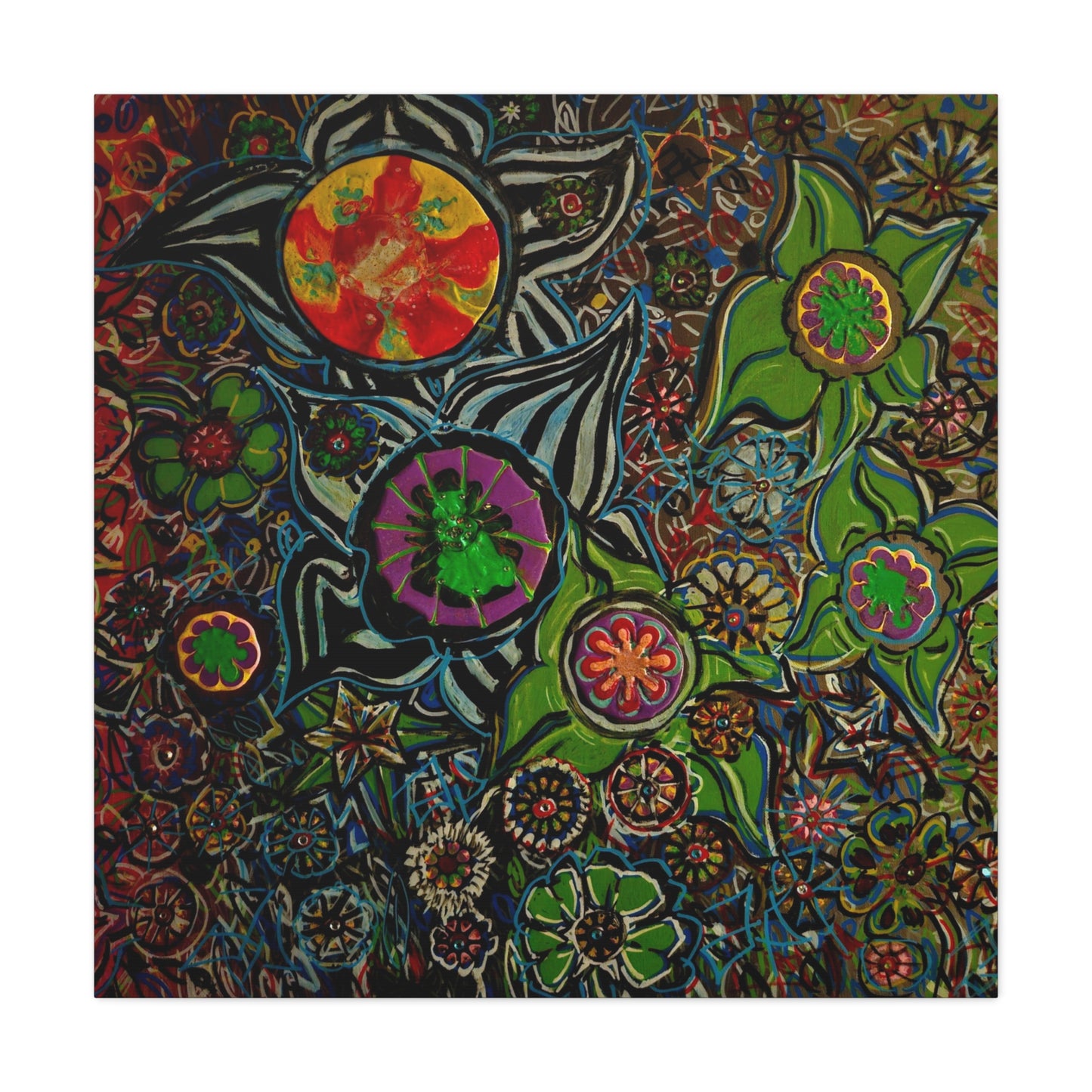 Urban_gardening-03 - Psychedelic Floral Canvas Print — Vibrant Abstract Garden Wall Art
