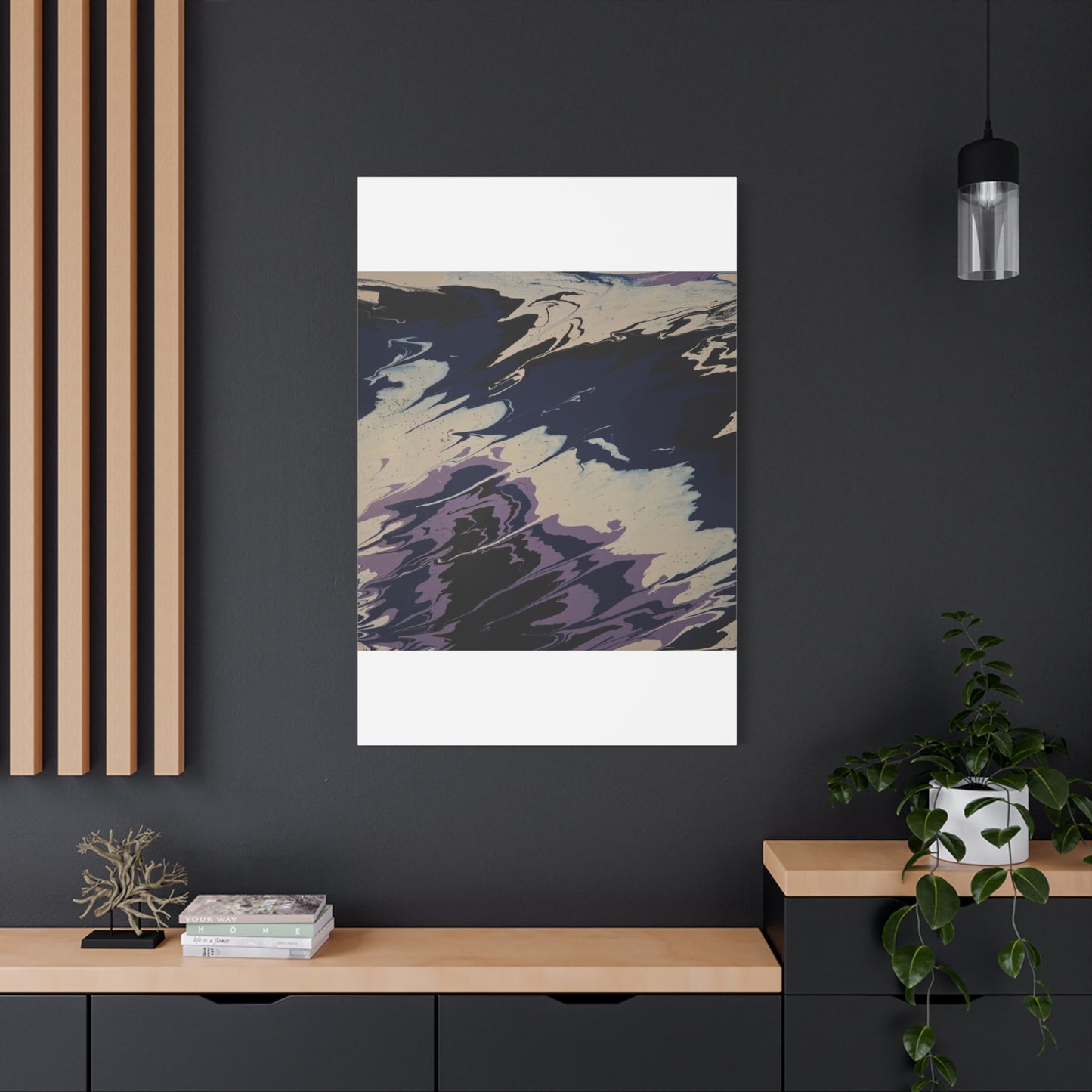 Abstract Navy & Lavender Wave Matte Stretched Canvas (1.25")