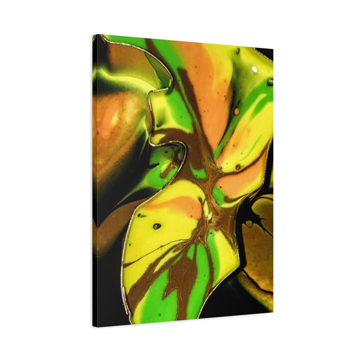Abstract Green & Gold Fluid Art Matte Canvas Print (Stretched)