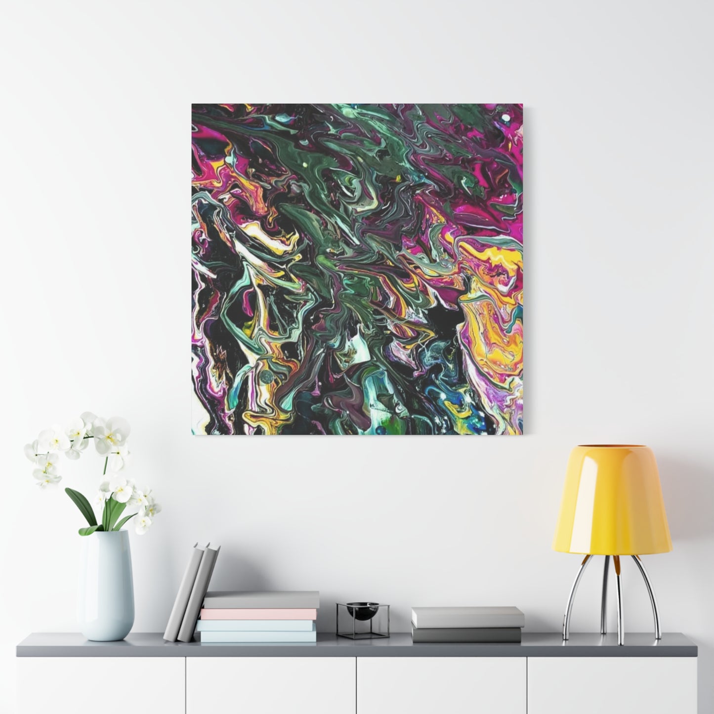 chaos in the garden - Abstract Fluid Art Matte Canvas Print - Colorful Swirl Wall Art