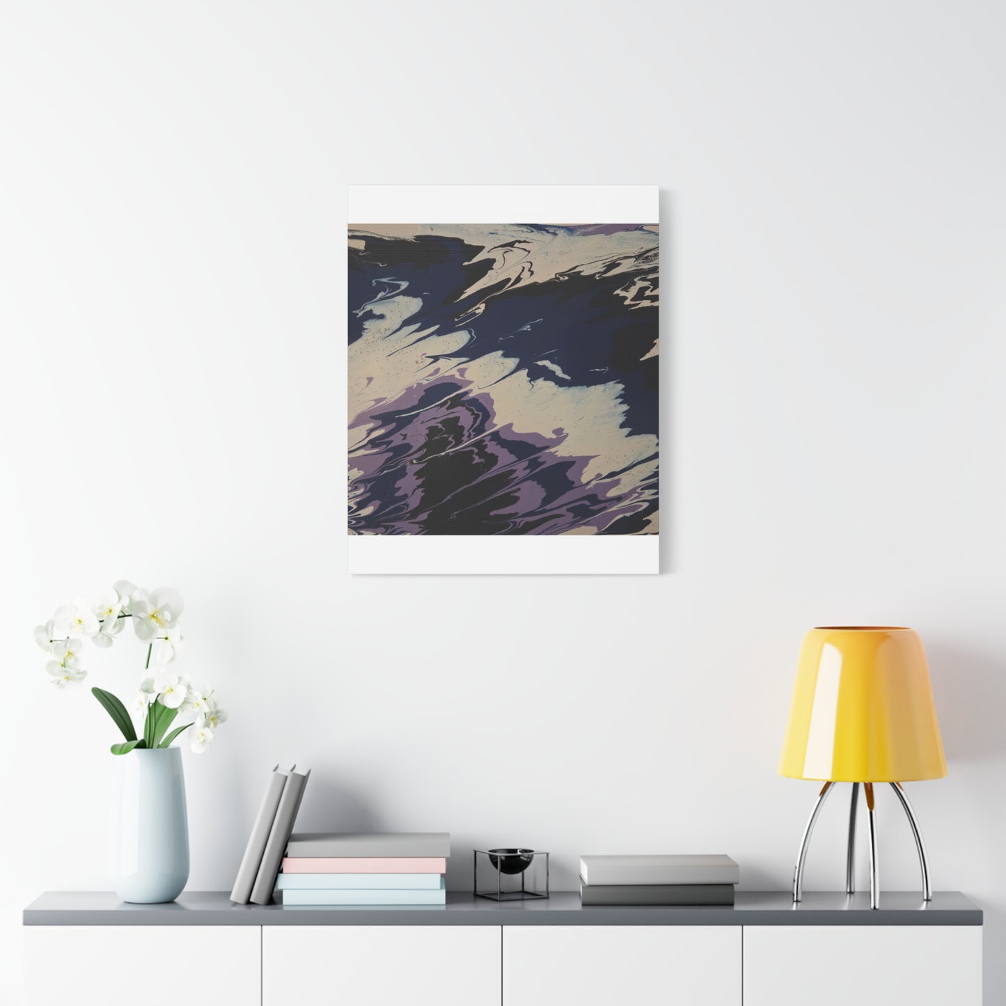 Abstract Navy & Lavender Wave Matte Stretched Canvas (1.25")