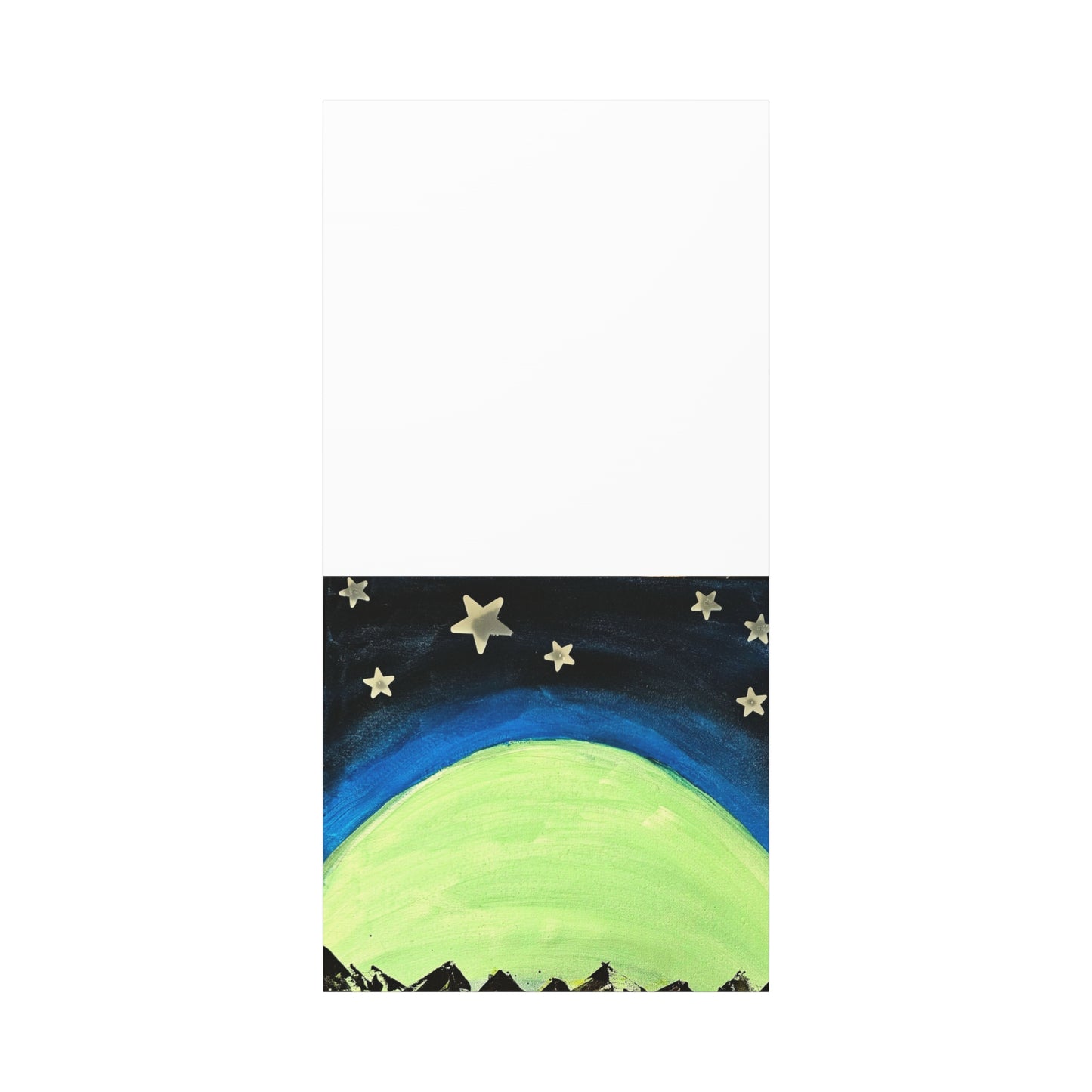 Green Moonrise Canvas Wall Art – Mountain Silhouette Nightscape