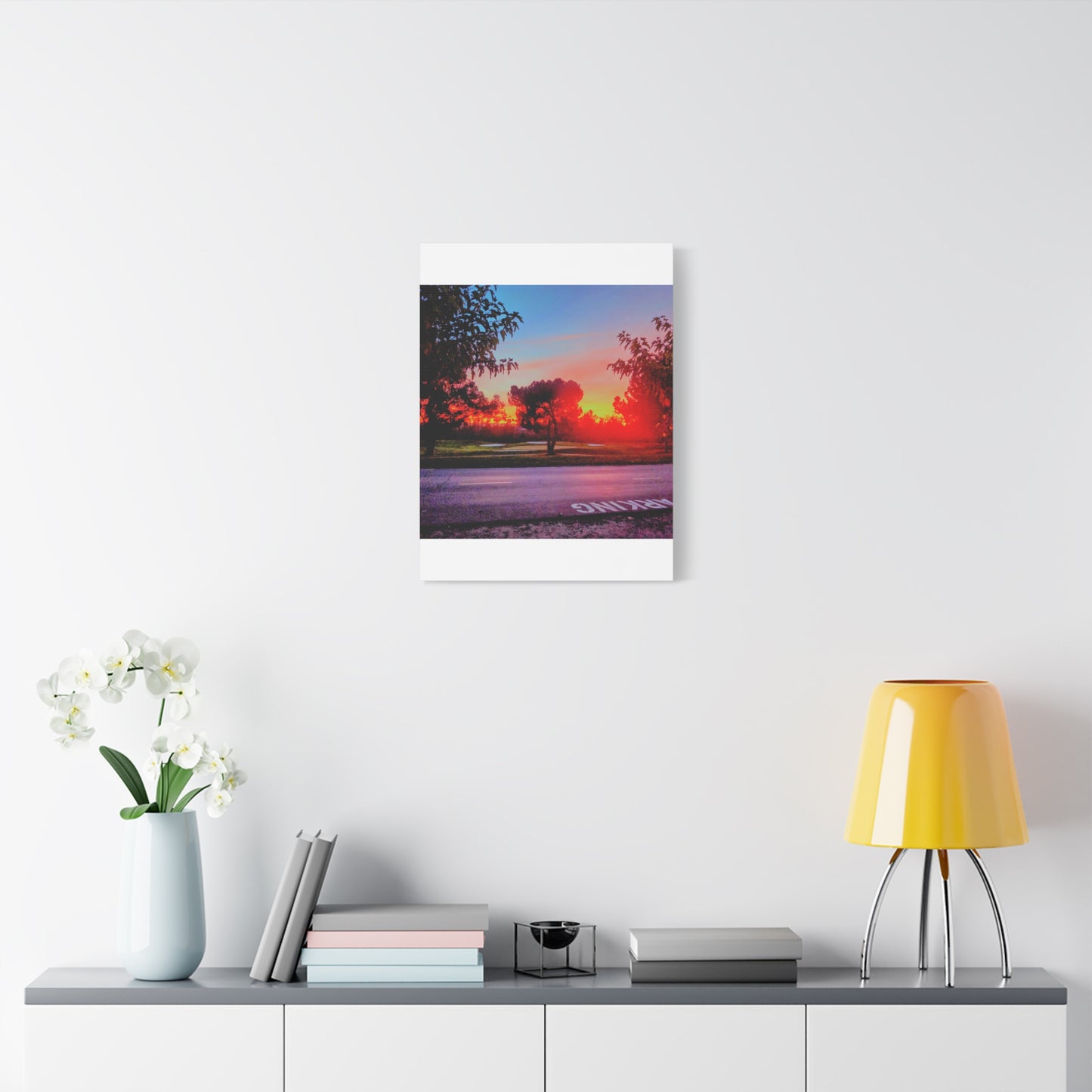 4th green @muni - Sunset Park Matte Canvas Print — Vibrant Red & Orange Landscape Wall Art