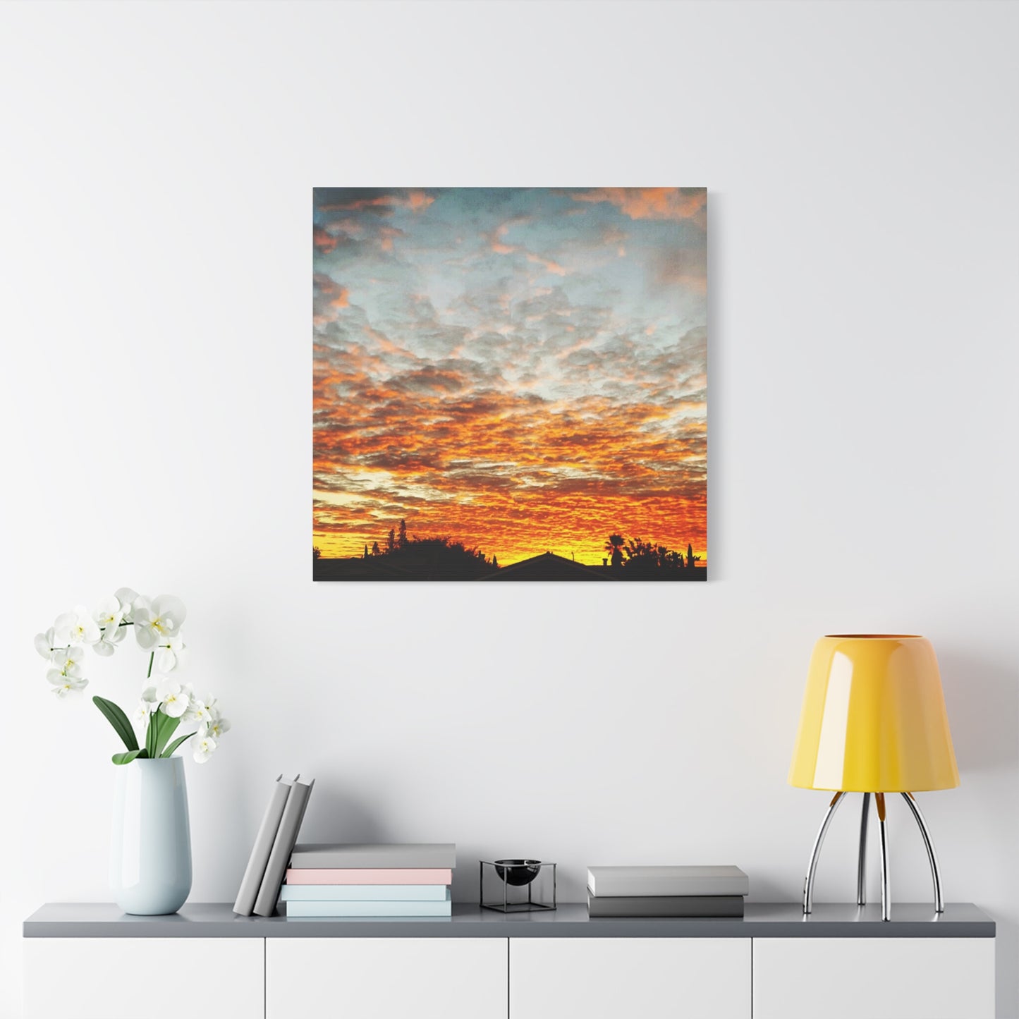 Sunset Sky Canvas Print — Orange Cloudscape Matte Stretched Wall Art