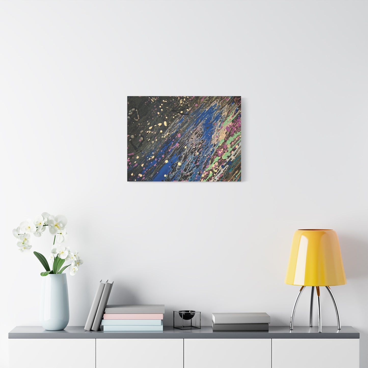 Abstract Splatter Matte Canvas Print — Colorful Fluid Art Wall Decor, Stretched 1.25"