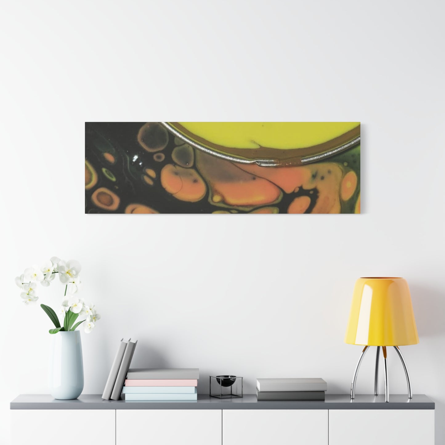 Abstract Fluid Art Canvas Print — Yellow & Black Cell Pour