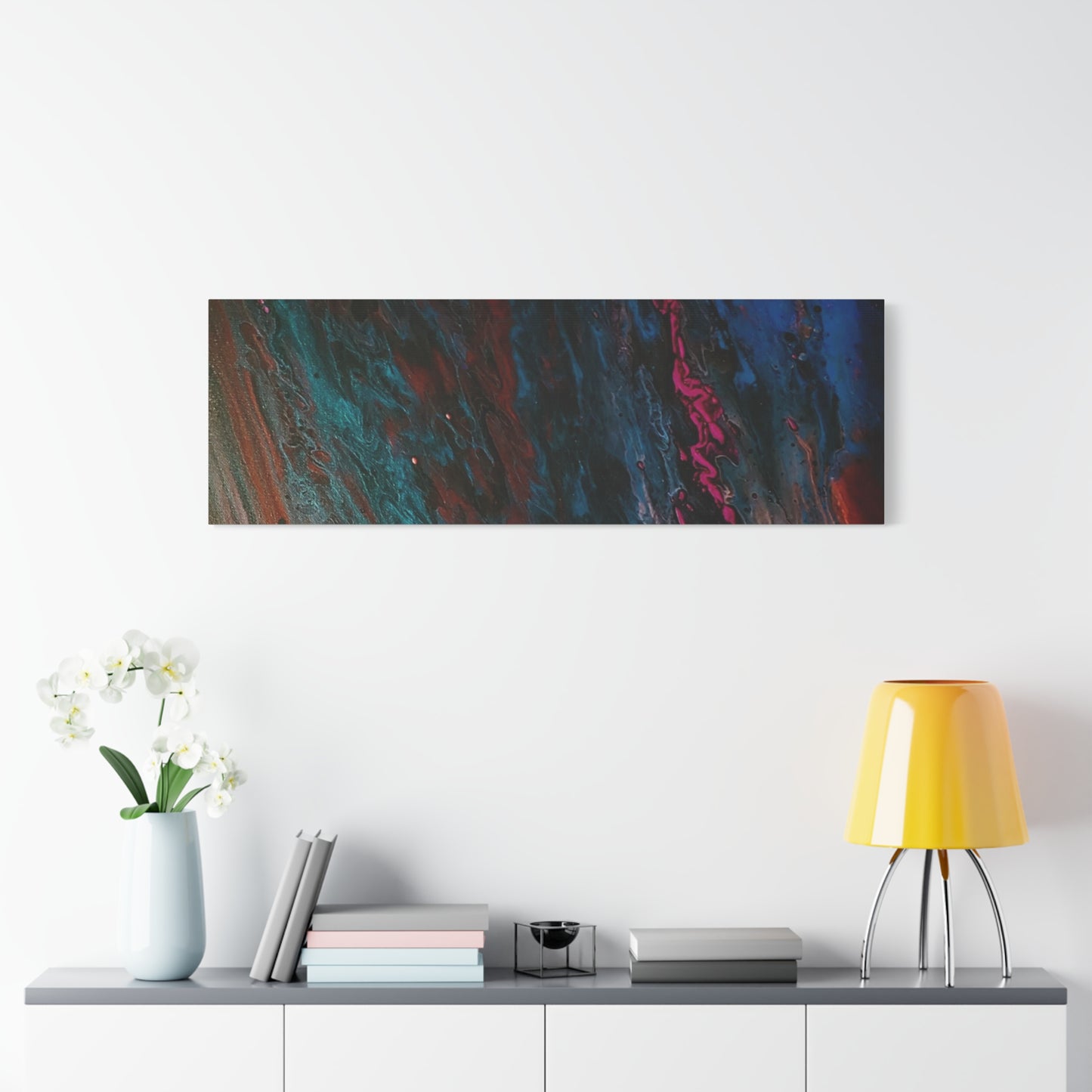 Abstract Fluid Art Canvas Wall Art - Jupiter pour — Vibrant Ocean Night Matte Stretched Canvas