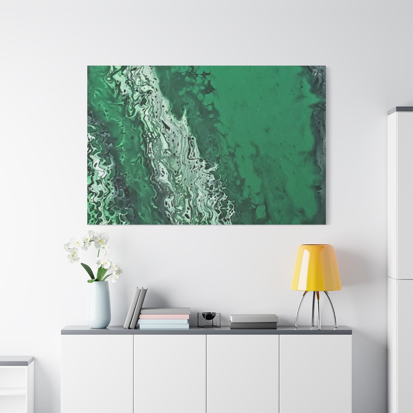 Emerald Wave Abstract Canvas Print — Matte Stretched Wall Art