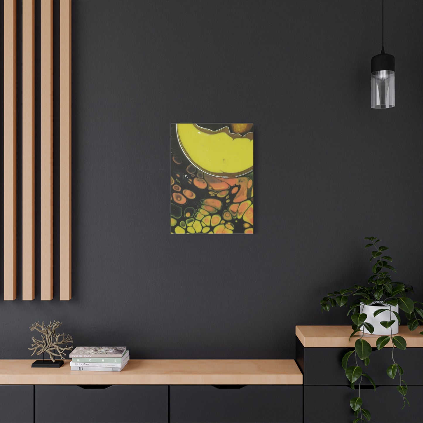 Abstract Fluid Art Canvas Print — Yellow & Black Cell Pour