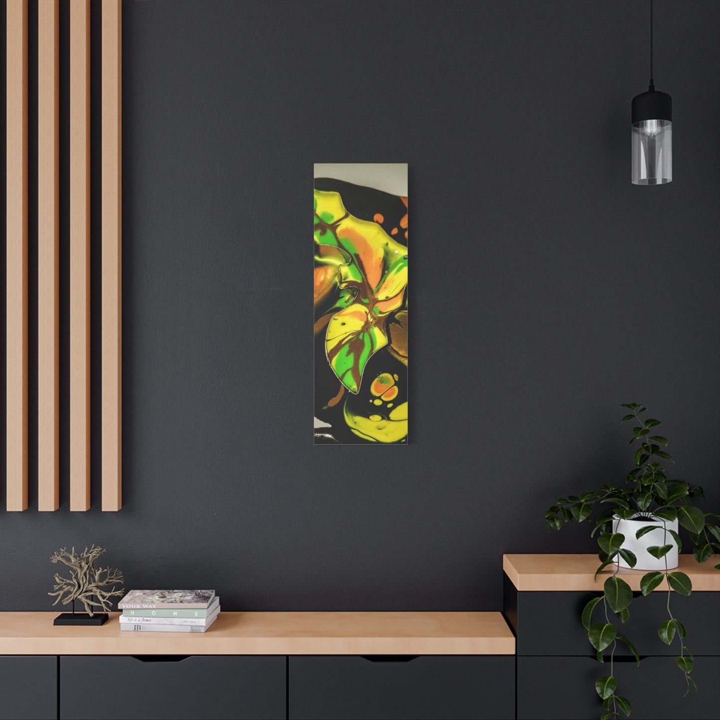 Abstract Green & Gold Fluid Art Matte Canvas Print (Stretched)