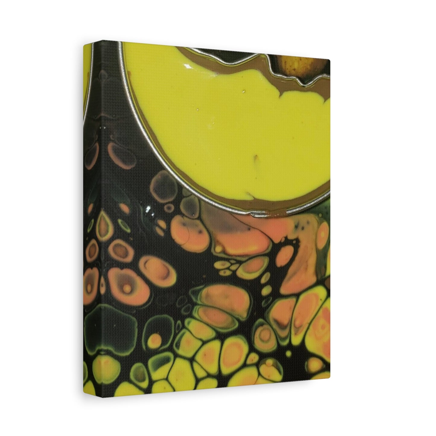 Abstract Fluid Art Canvas Print — Yellow & Black Cell Pour