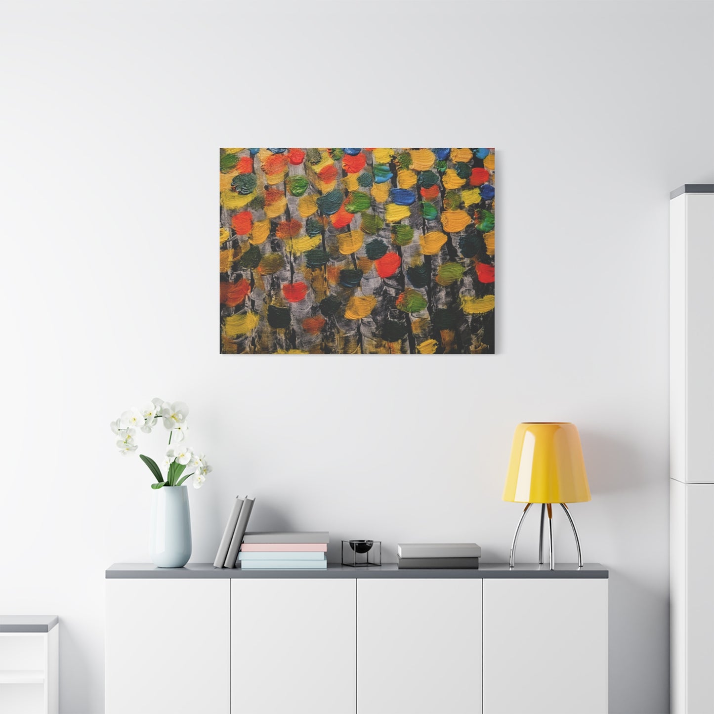 birch trees with color strokes - Abstract Color Bloom Matte Canvas Wall Art — Stretched 1.25"