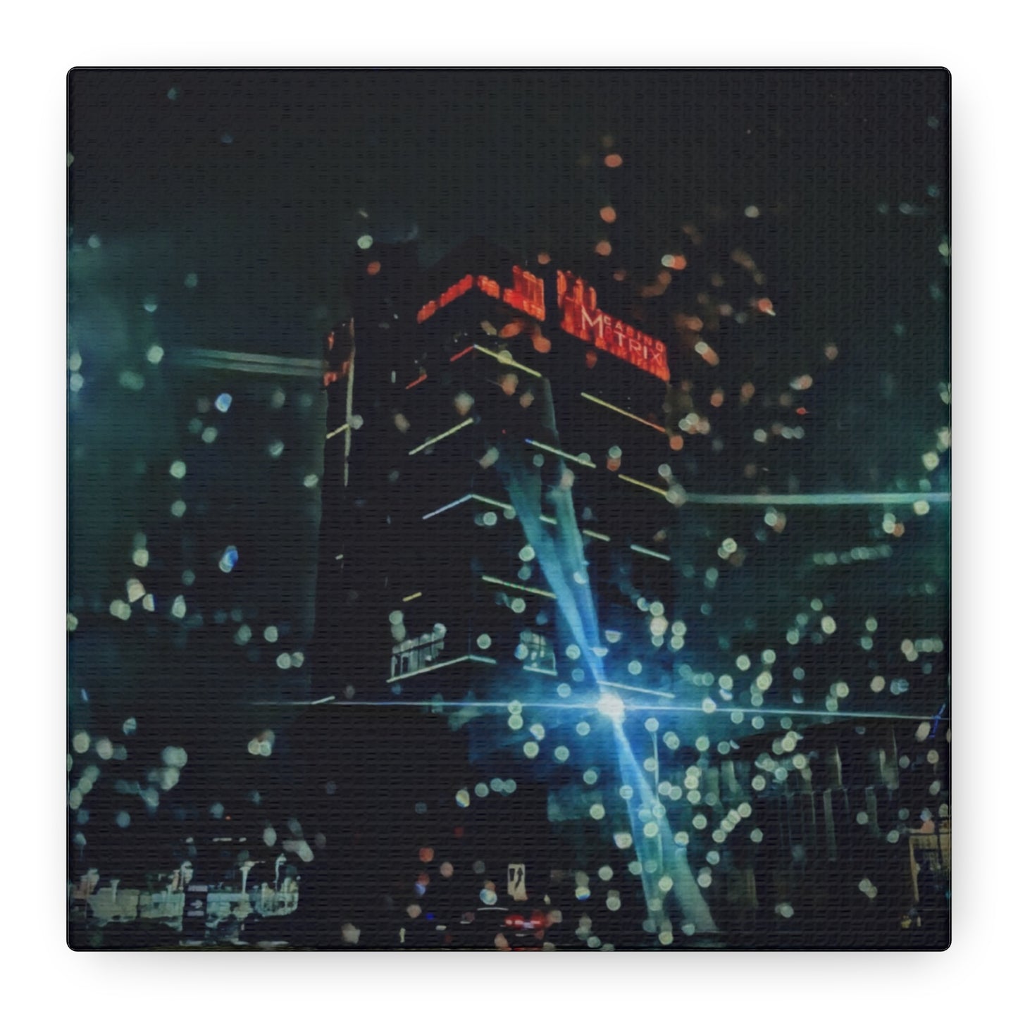matrix @night Canvas Print — Moody Rainy Urban Wall Art (Matte Stretched)