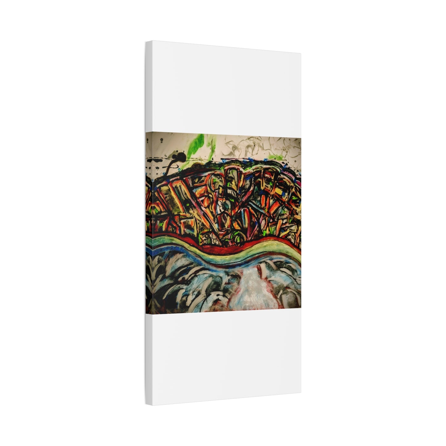 Acrylic_inequalities - Abstract Coastal Cityscape Canvas — Vibrant Ocean Wave Wall Art