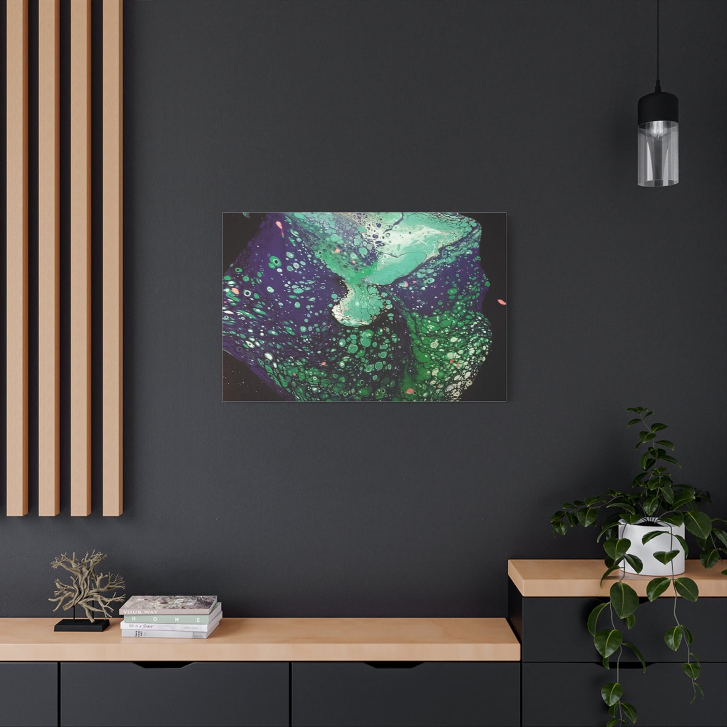 Abstract Green & Teal Fluid Art Canvas Print - Matte Stretched Wall Art