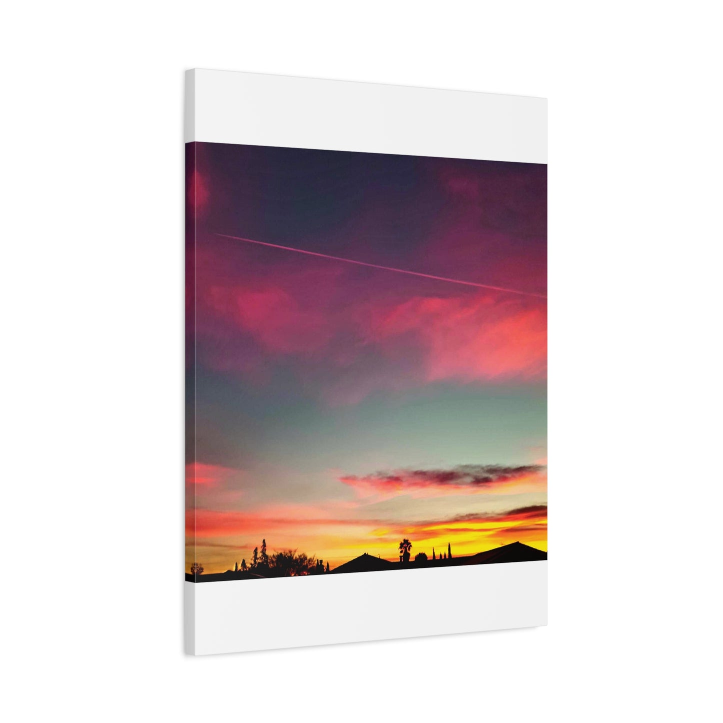 pink sky at morning - Horizon Matte Canvas Print — Vibrant Pink & Teal Sky Wall Art, Stretched 1.25"