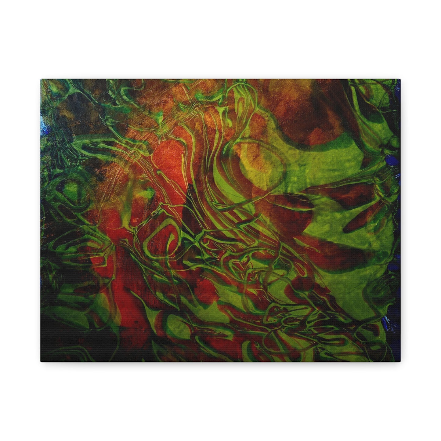 Abstract Green & Red Fluid Art Canvas Print