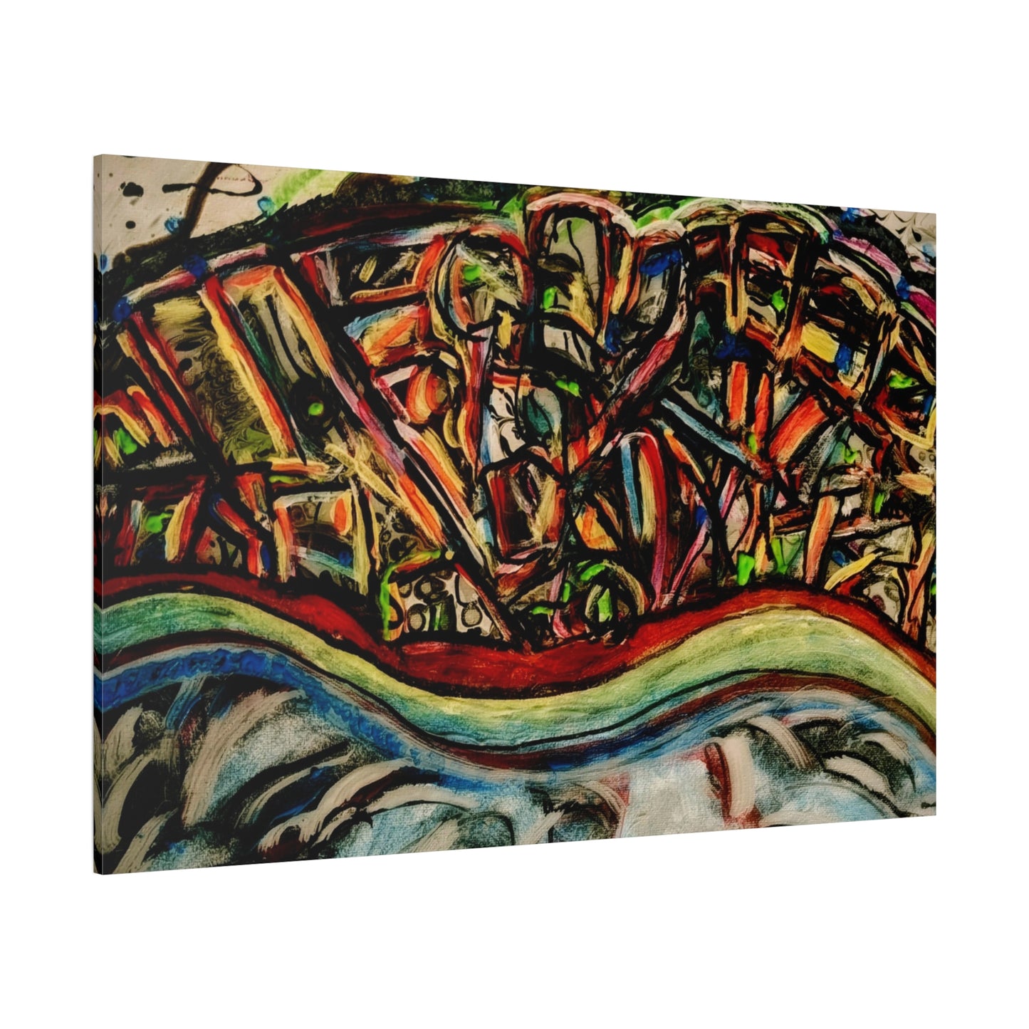 Acrylic_inequalities - Abstract Coastal Cityscape Canvas — Vibrant Ocean Wave Wall Art
