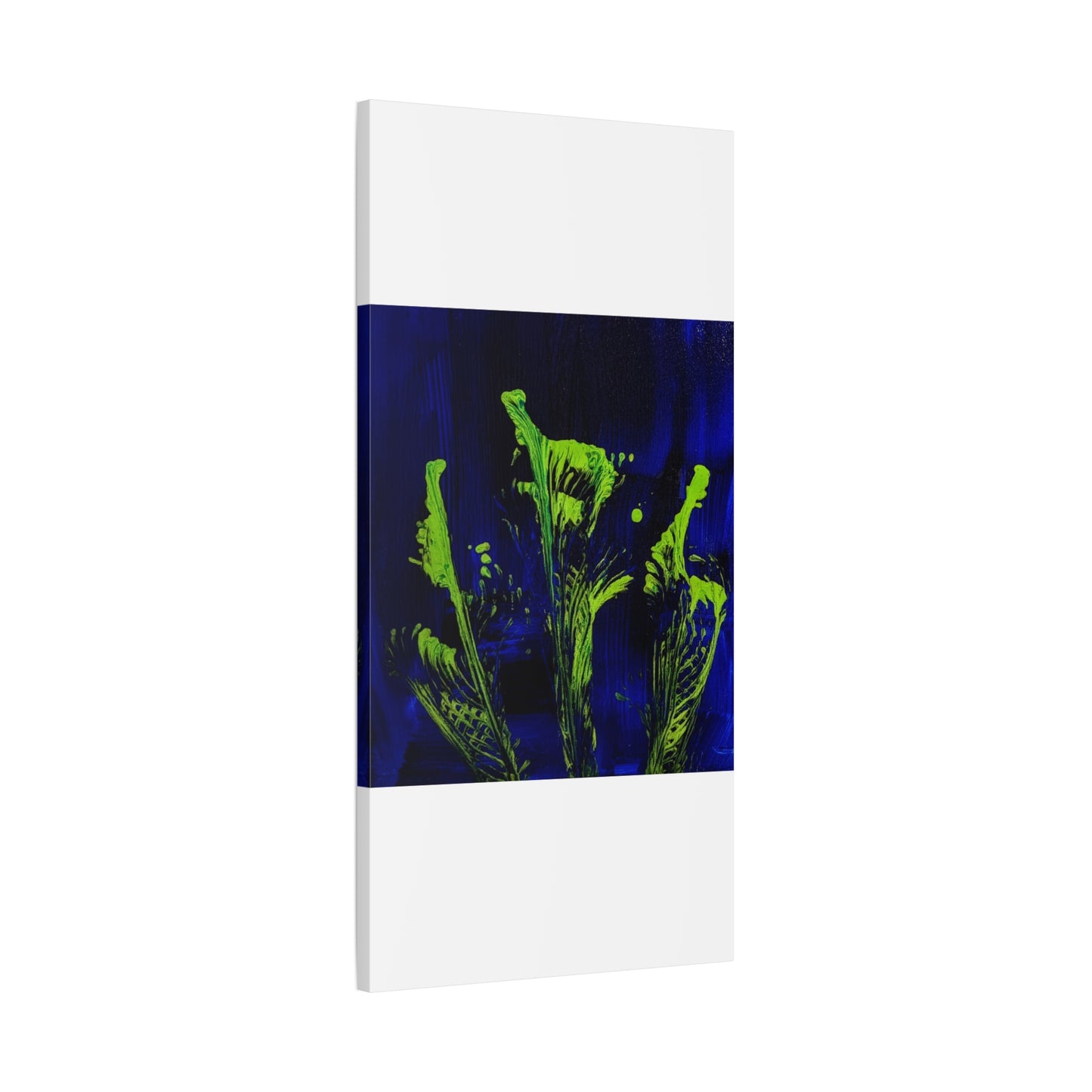 calla_lillies_pt.2 - Neon Floral Abstract Canvas Print — Blue & Lime Stretched Wall Art