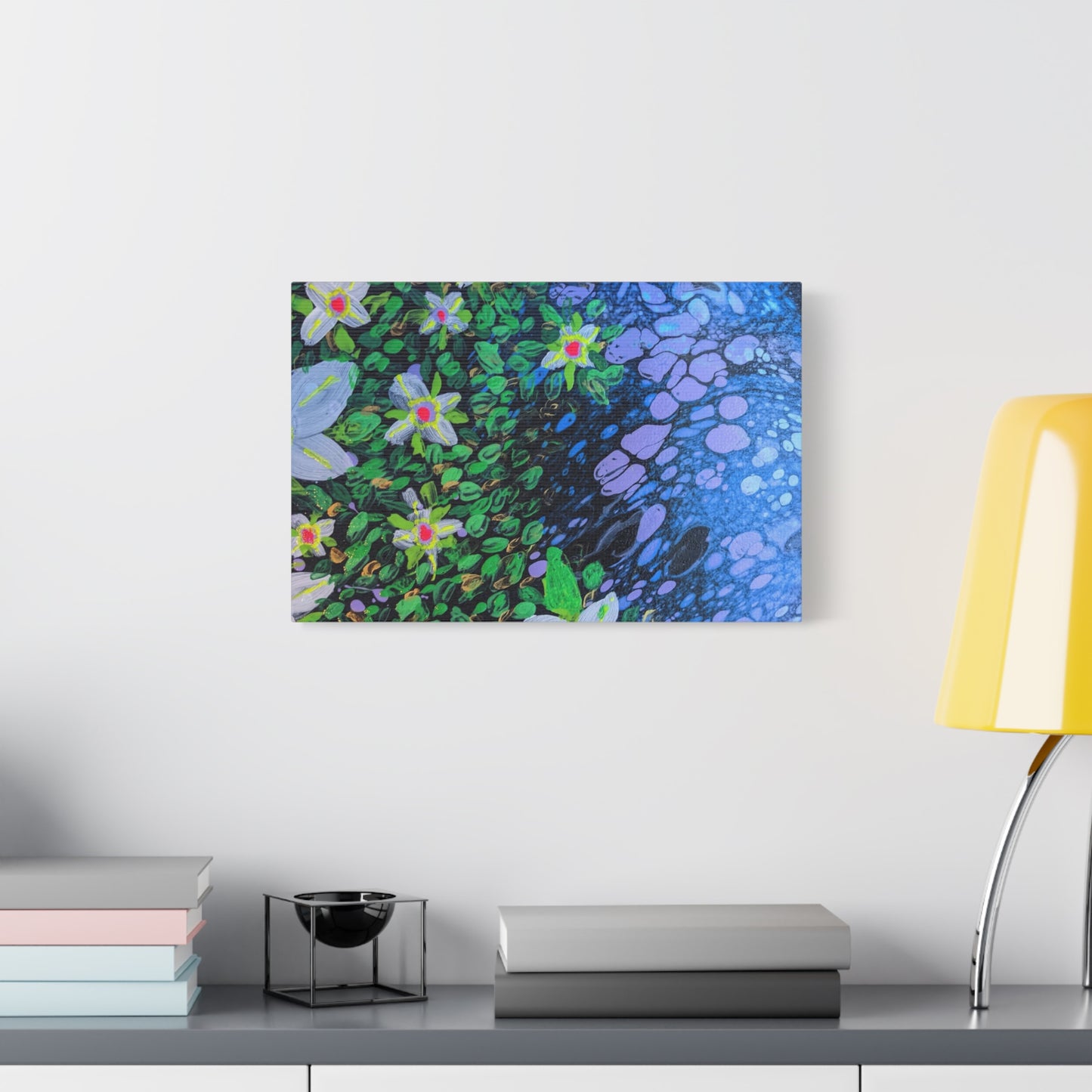 Floetrol&Flowers -  Reef Matte Canvas Wall Art — Blue & Green Abstract Flower Painting