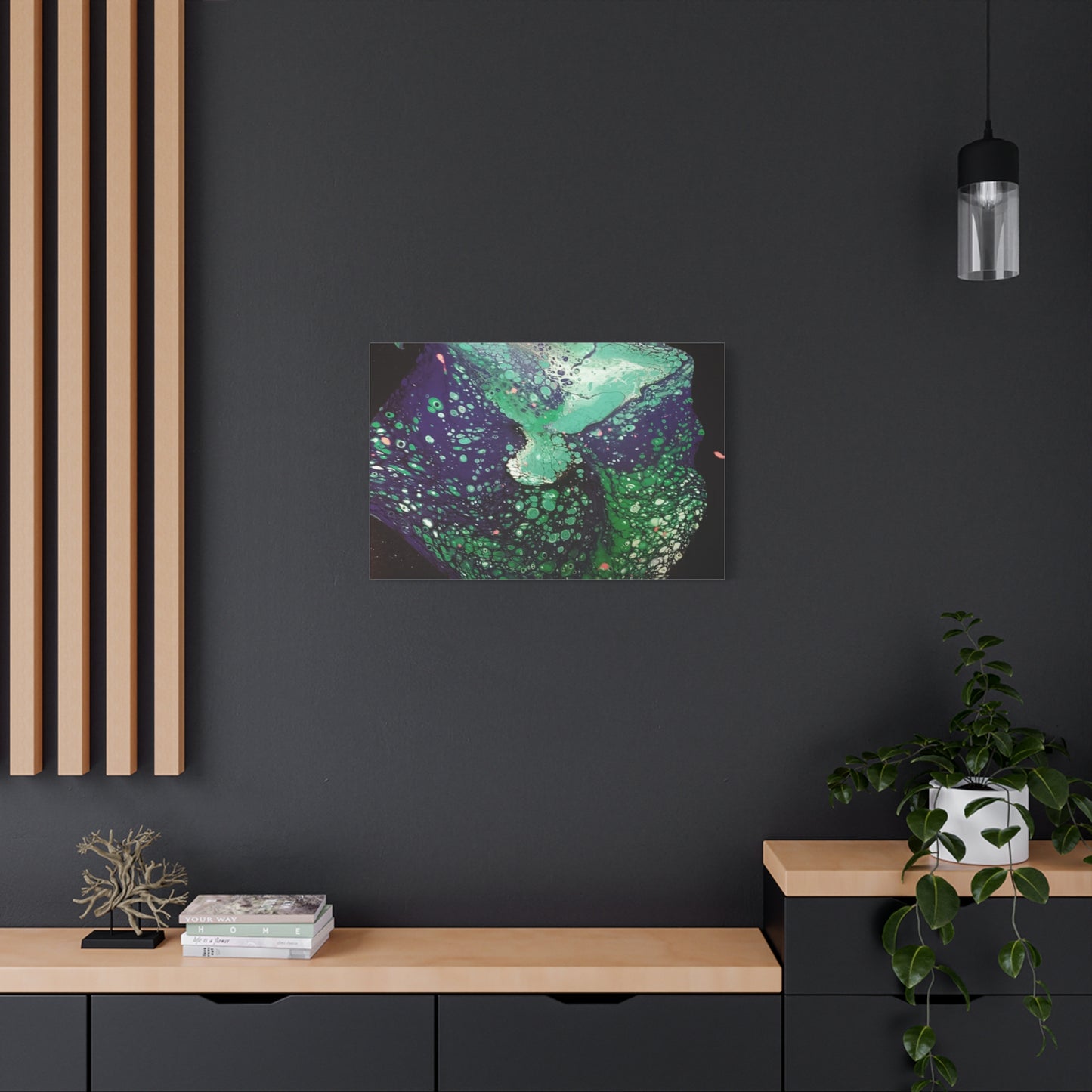 Abstract Green & Teal Fluid Art Canvas Print - Matte Stretched Wall Art
