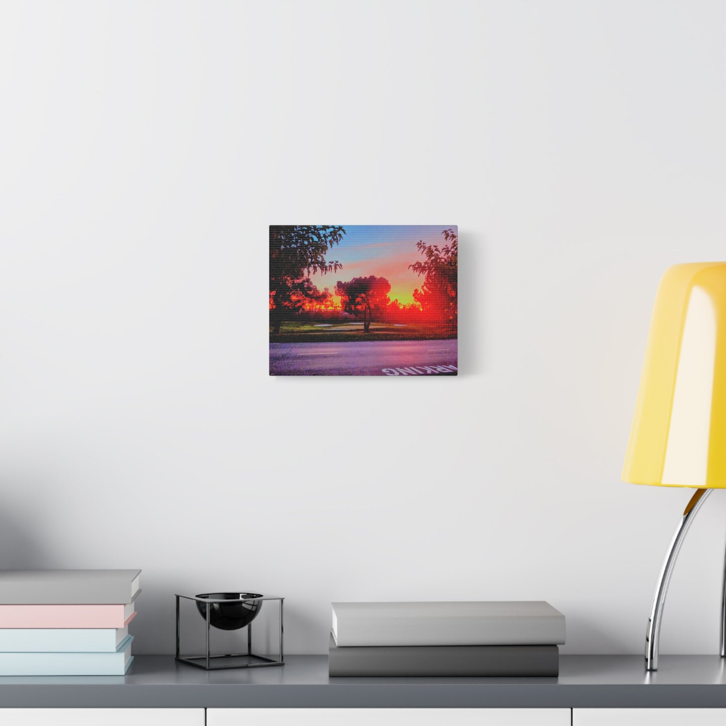 4th green @muni - Sunset Park Matte Canvas Print — Vibrant Red & Orange Landscape Wall Art