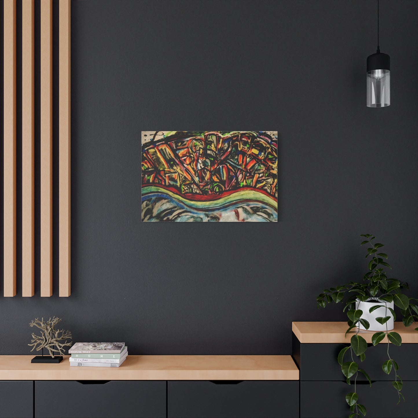 Acrylic_inequalities - Abstract Coastal Cityscape Canvas — Vibrant Ocean Wave Wall Art
