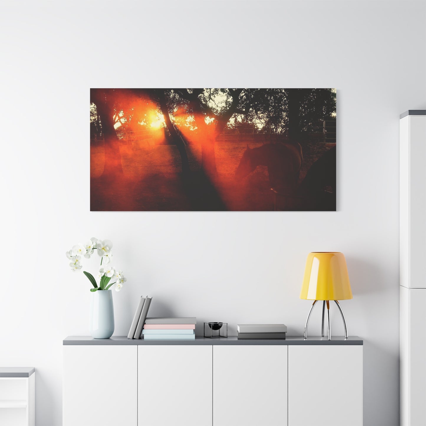 Sunset Forest Matte Canvas Wall Art — Dramatic Orange Light Photography