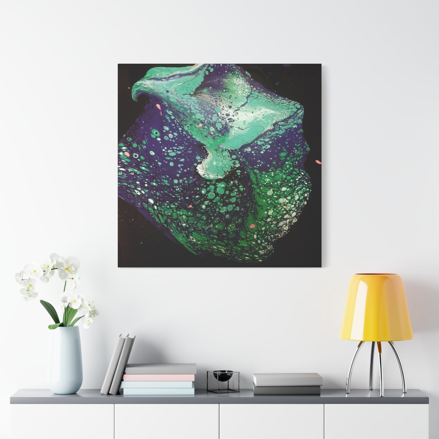 Abstract Green & Teal Fluid Art Canvas Print - Matte Stretched Wall Art