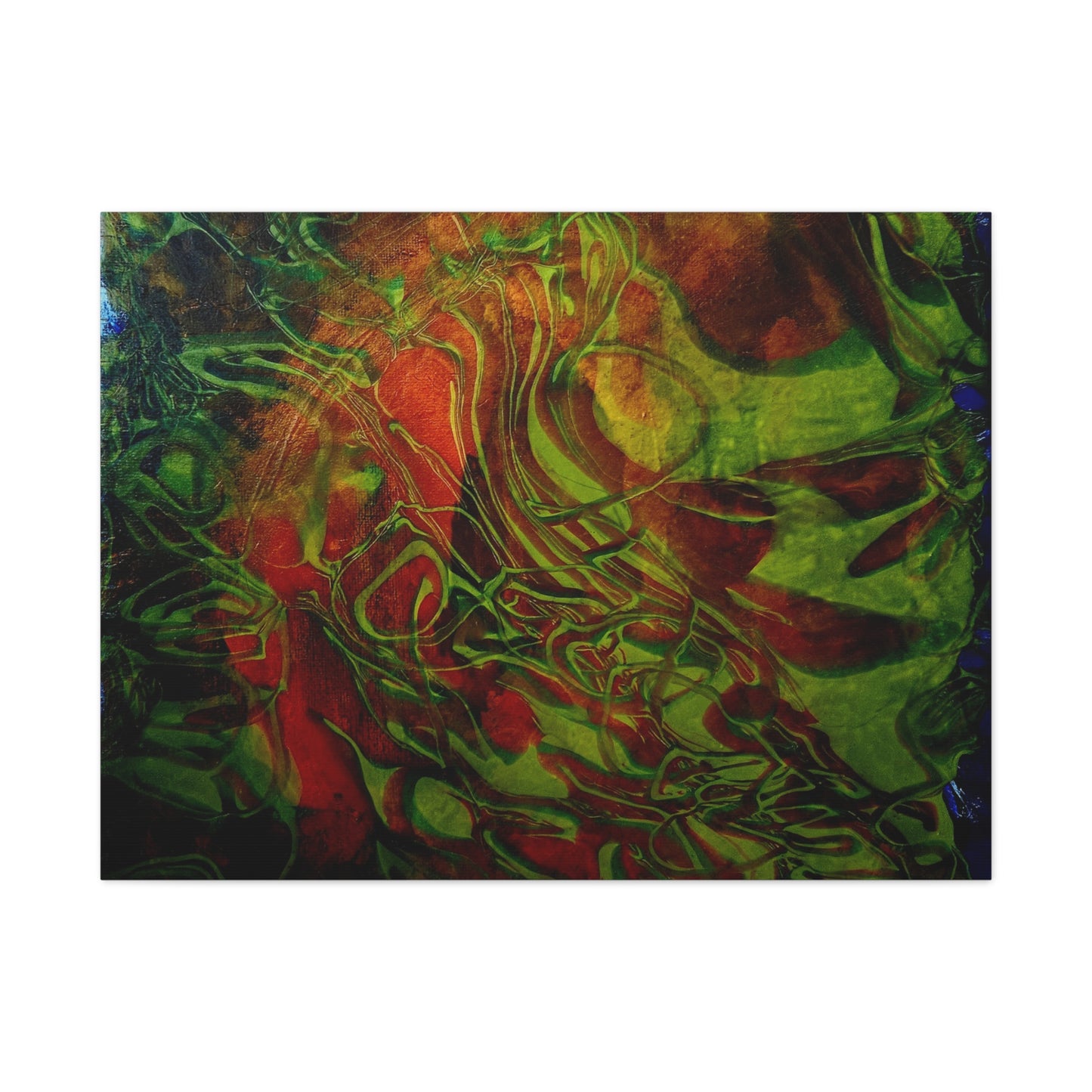Abstract Green & Red Fluid Art Canvas Print