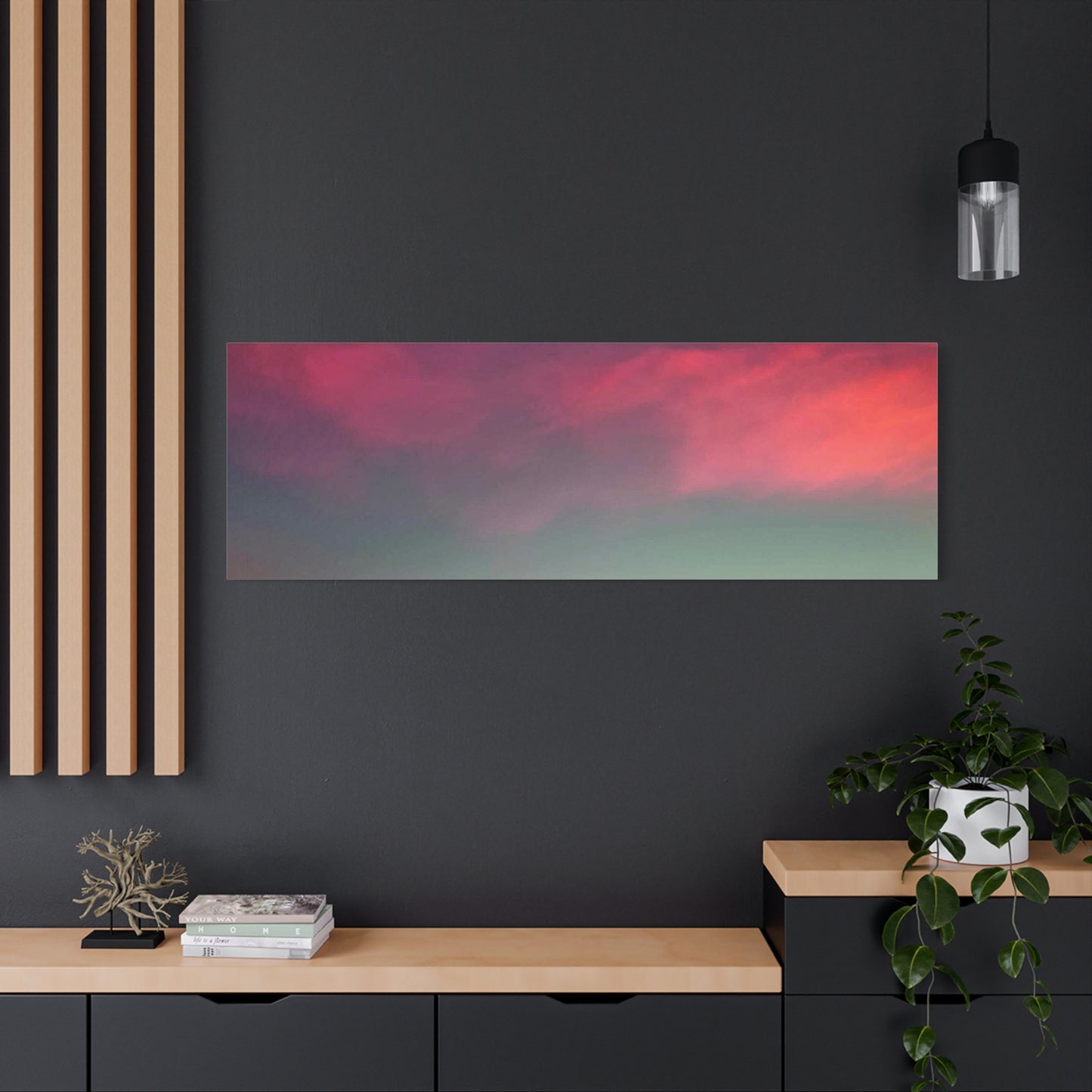pink sky at morning - Horizon Matte Canvas Print — Vibrant Pink & Teal Sky Wall Art, Stretched 1.25"