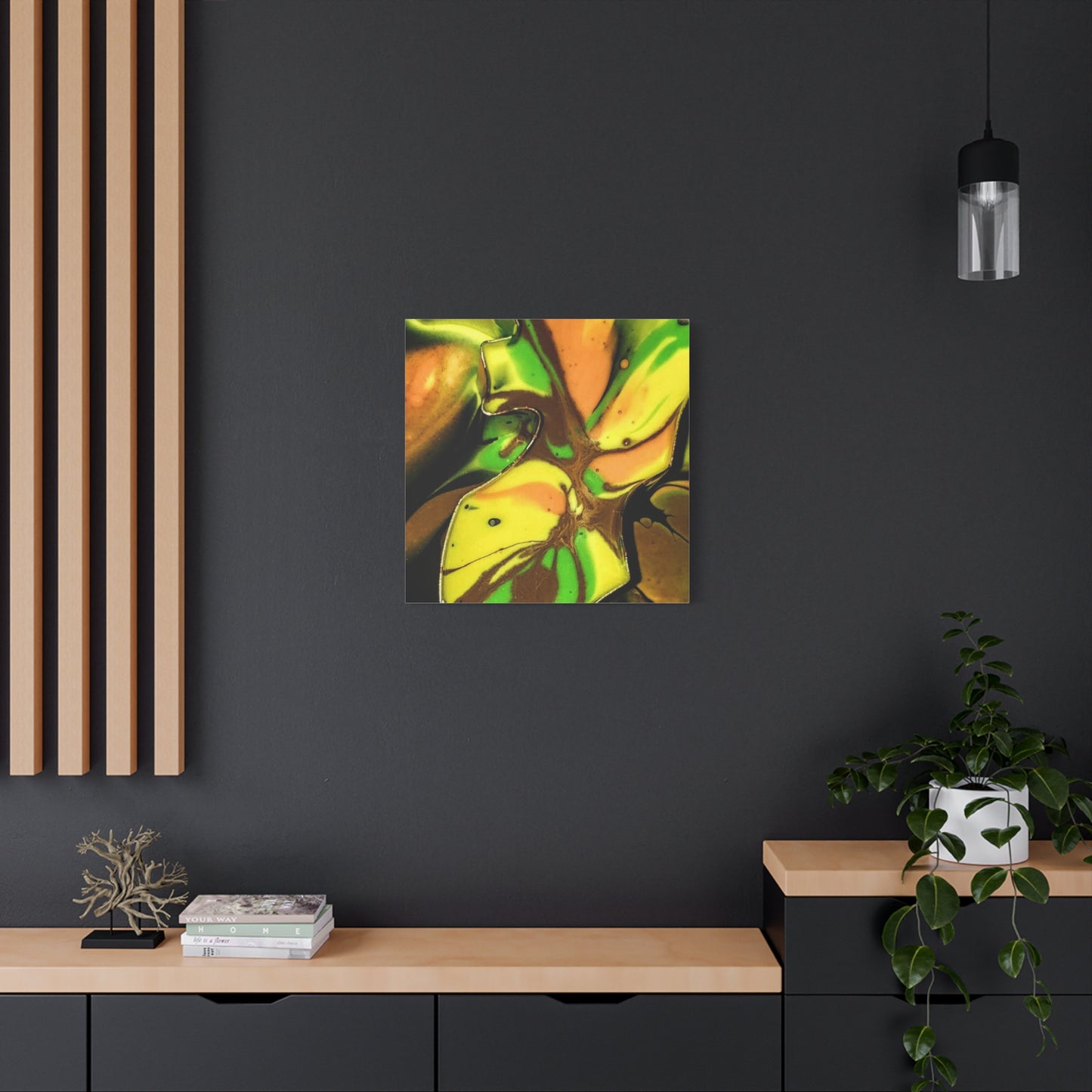 Abstract Green & Gold Fluid Art Matte Canvas Print (Stretched)