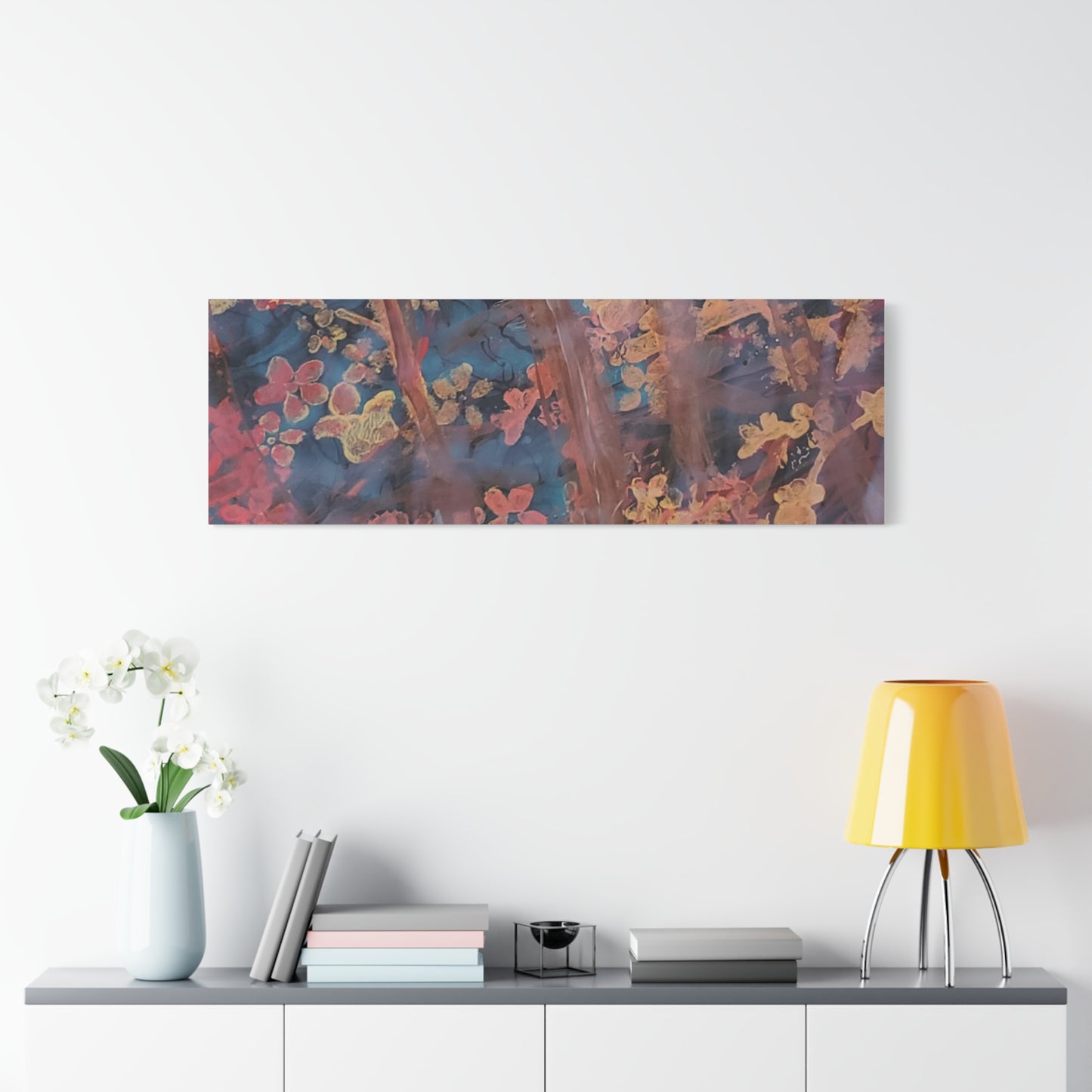 Abstract Floral Canvas Print — Moody Pink & Blue Stretched Wall Art