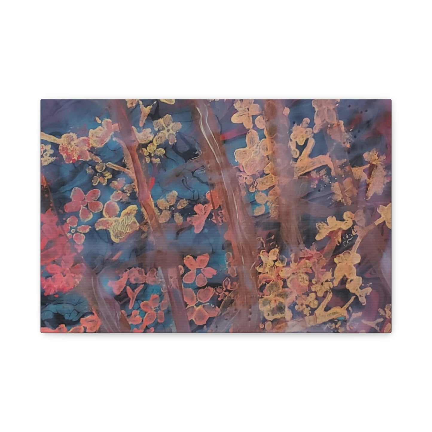 Abstract Floral Canvas Print — Moody Pink & Blue Stretched Wall Art