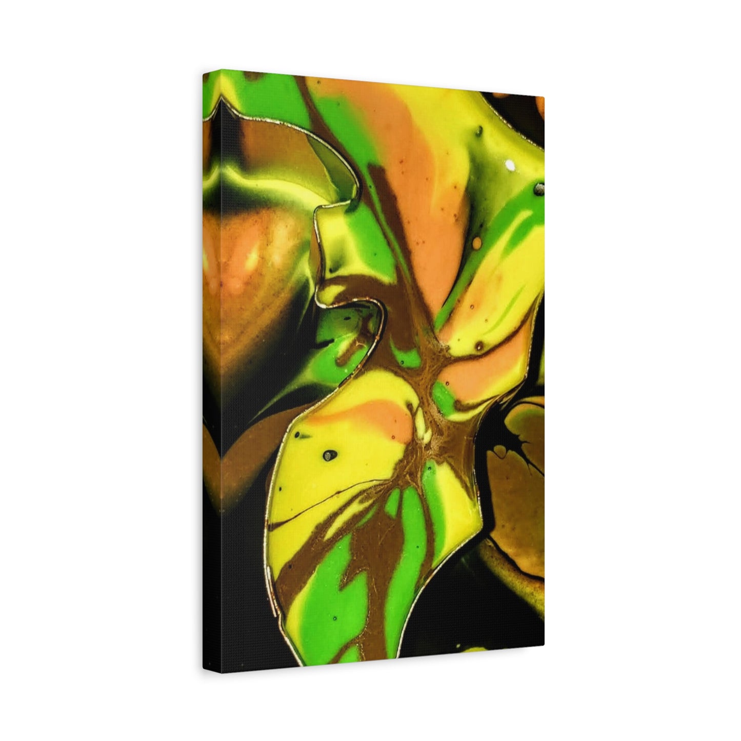 Abstract Green & Gold Fluid Art Matte Canvas Print (Stretched)