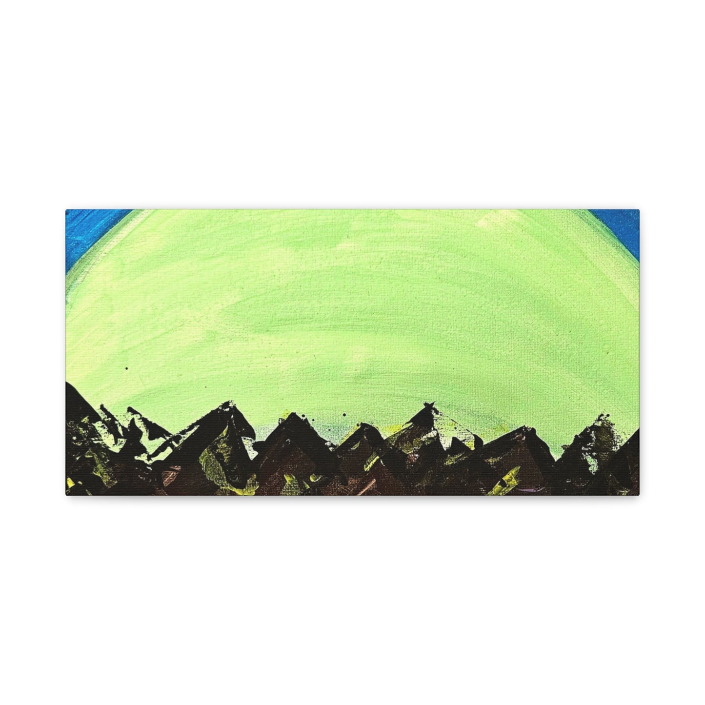 Green Moonrise Canvas Wall Art – Mountain Silhouette Nightscape
