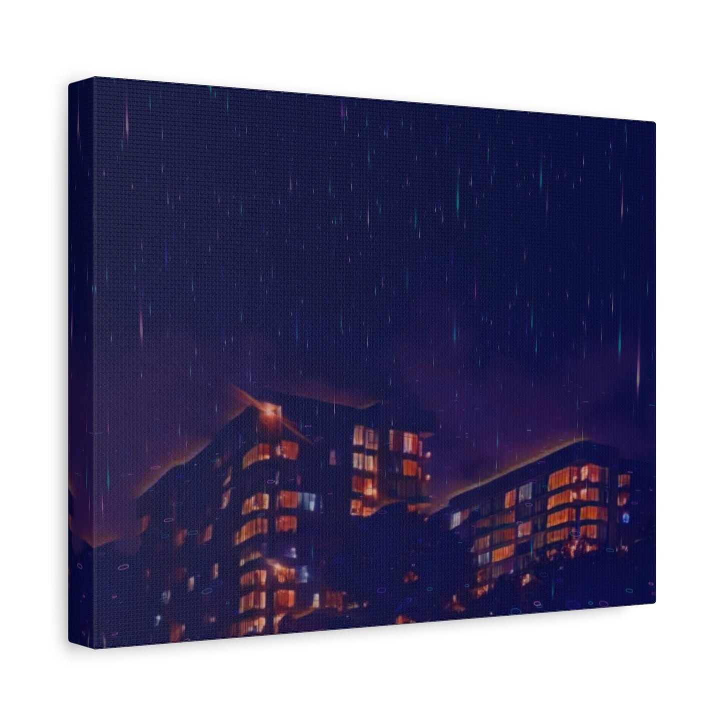 Neon Percipitation @ night - Canvas Print — Moody Urban Wall Art