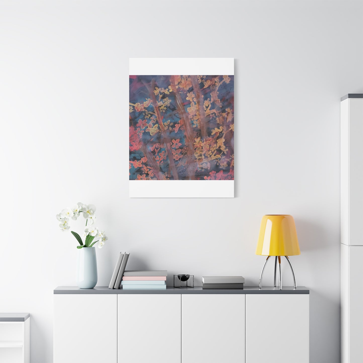 Abstract Floral Canvas Print — Moody Pink & Blue Stretched Wall Art