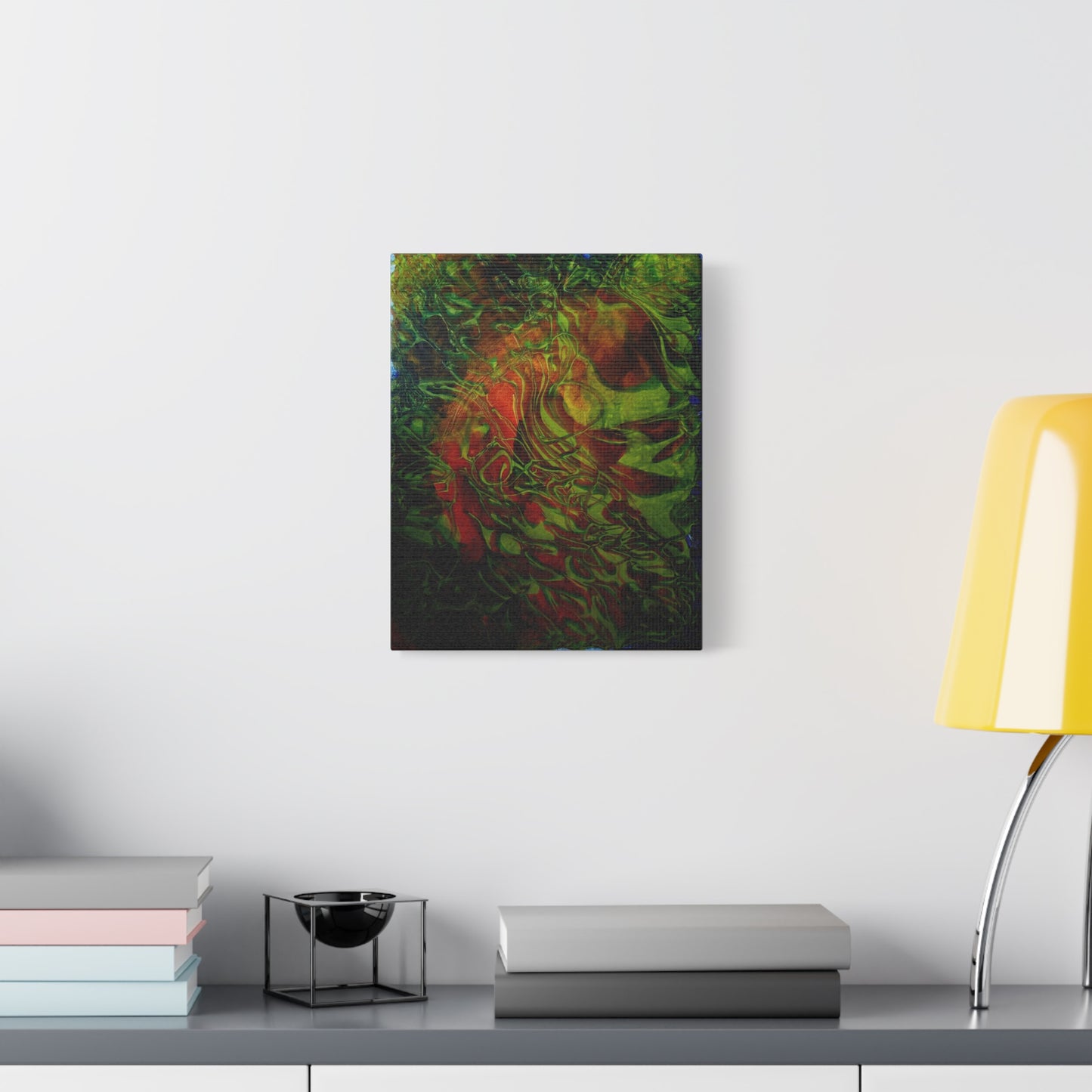 Abstract Green & Red Fluid Art Canvas Print