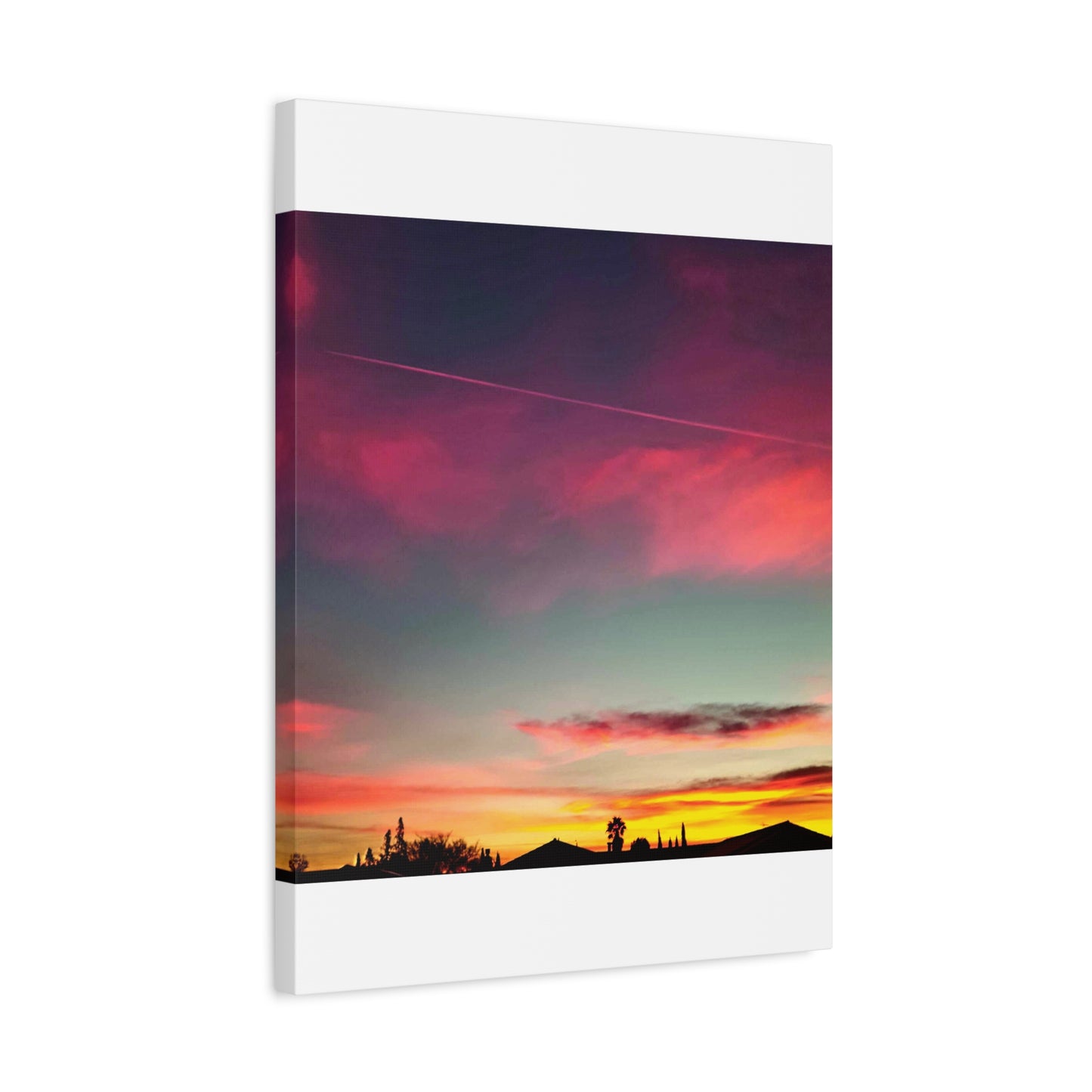 pink sky at morning - Horizon Matte Canvas Print — Vibrant Pink & Teal Sky Wall Art, Stretched 1.25"