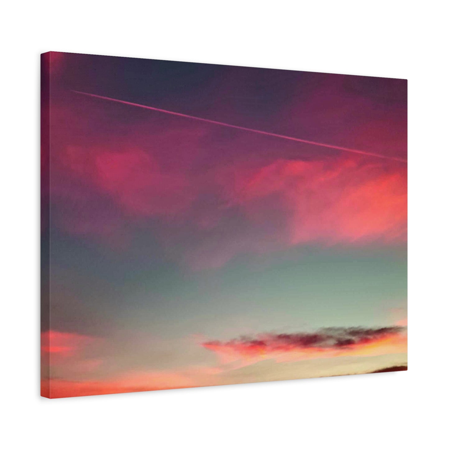 pink sky at morning - Horizon Matte Canvas Print — Vibrant Pink & Teal Sky Wall Art, Stretched 1.25"