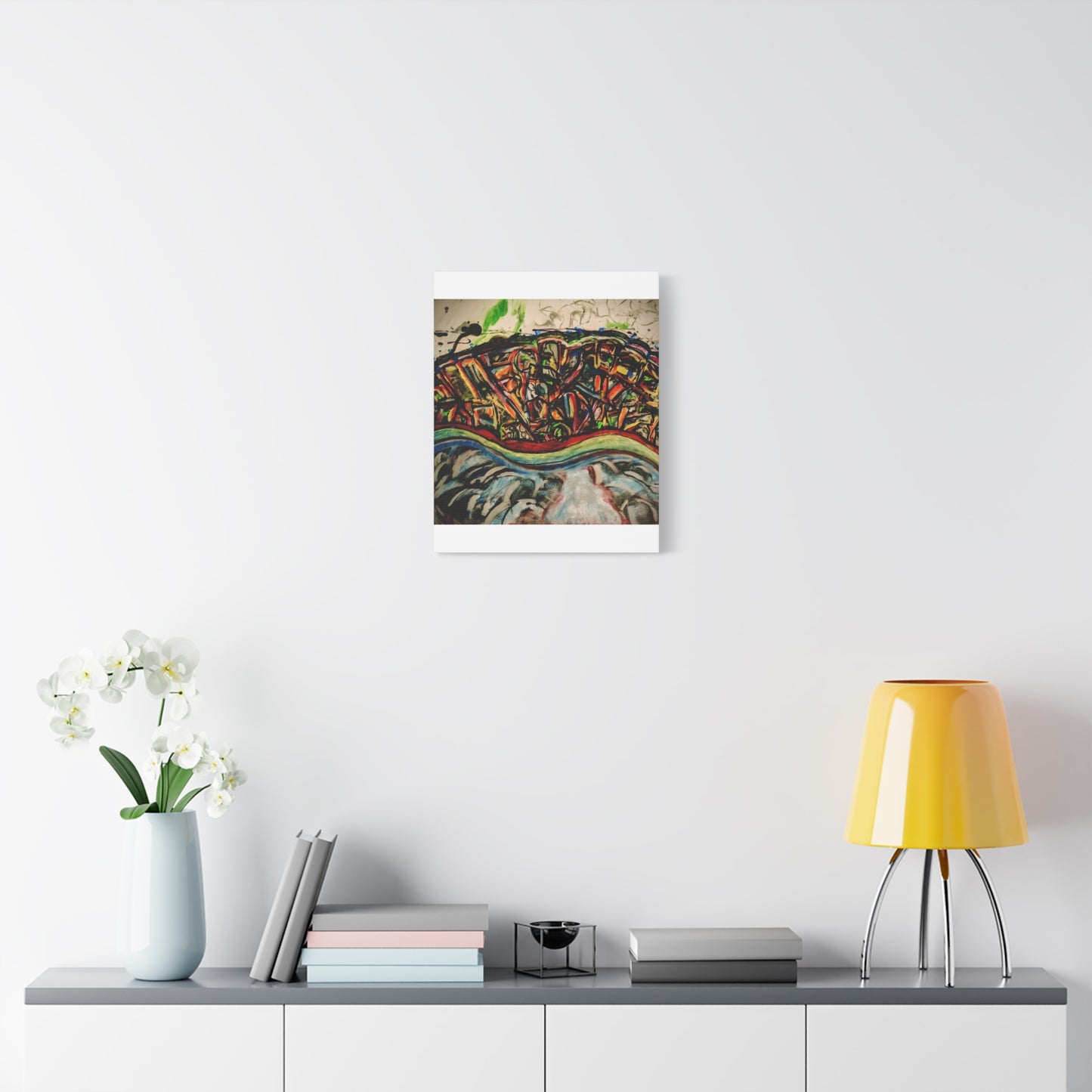 Acrylic_inequalities - Abstract Coastal Cityscape Canvas — Vibrant Ocean Wave Wall Art