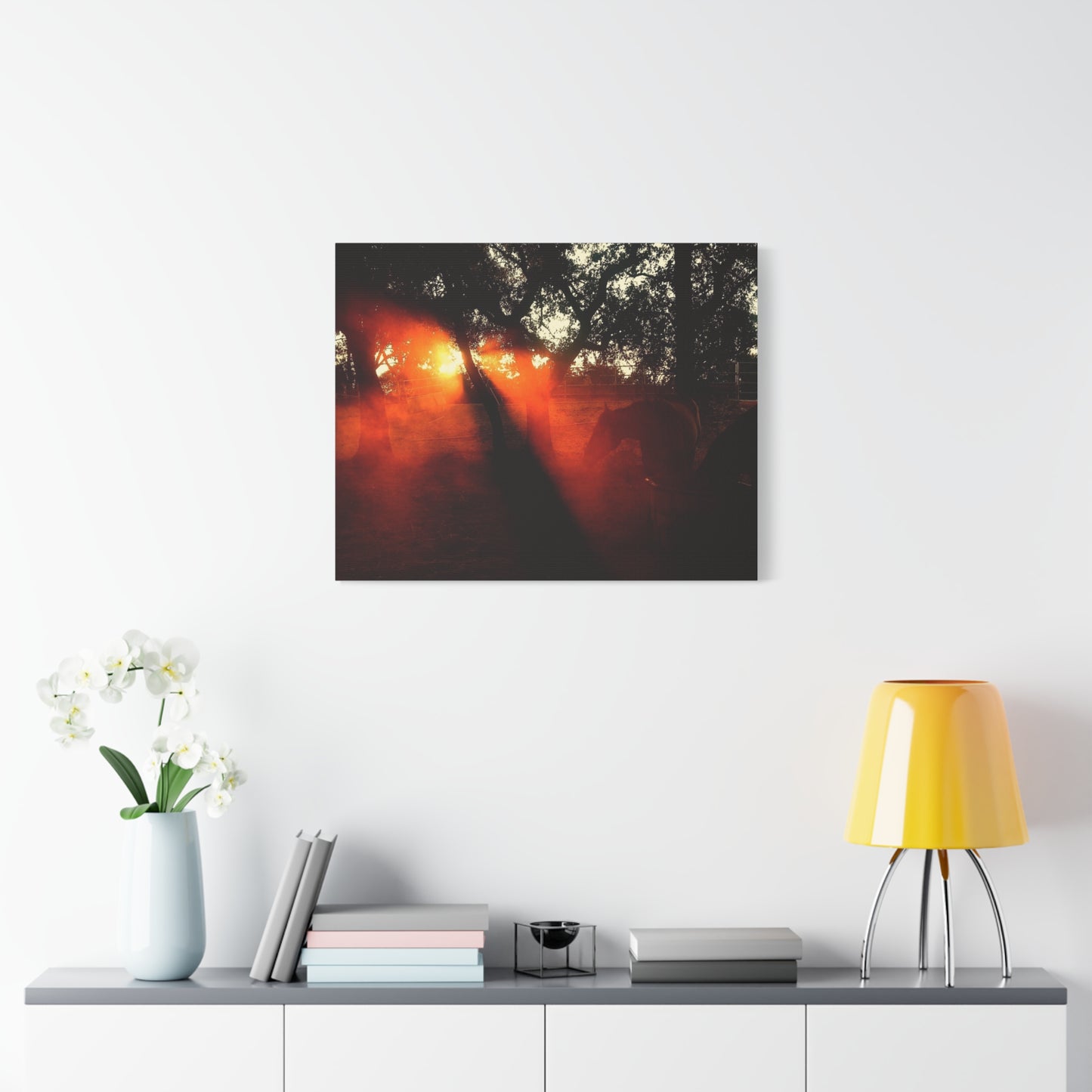 Sunset Forest Matte Canvas Wall Art — Dramatic Orange Light Photography