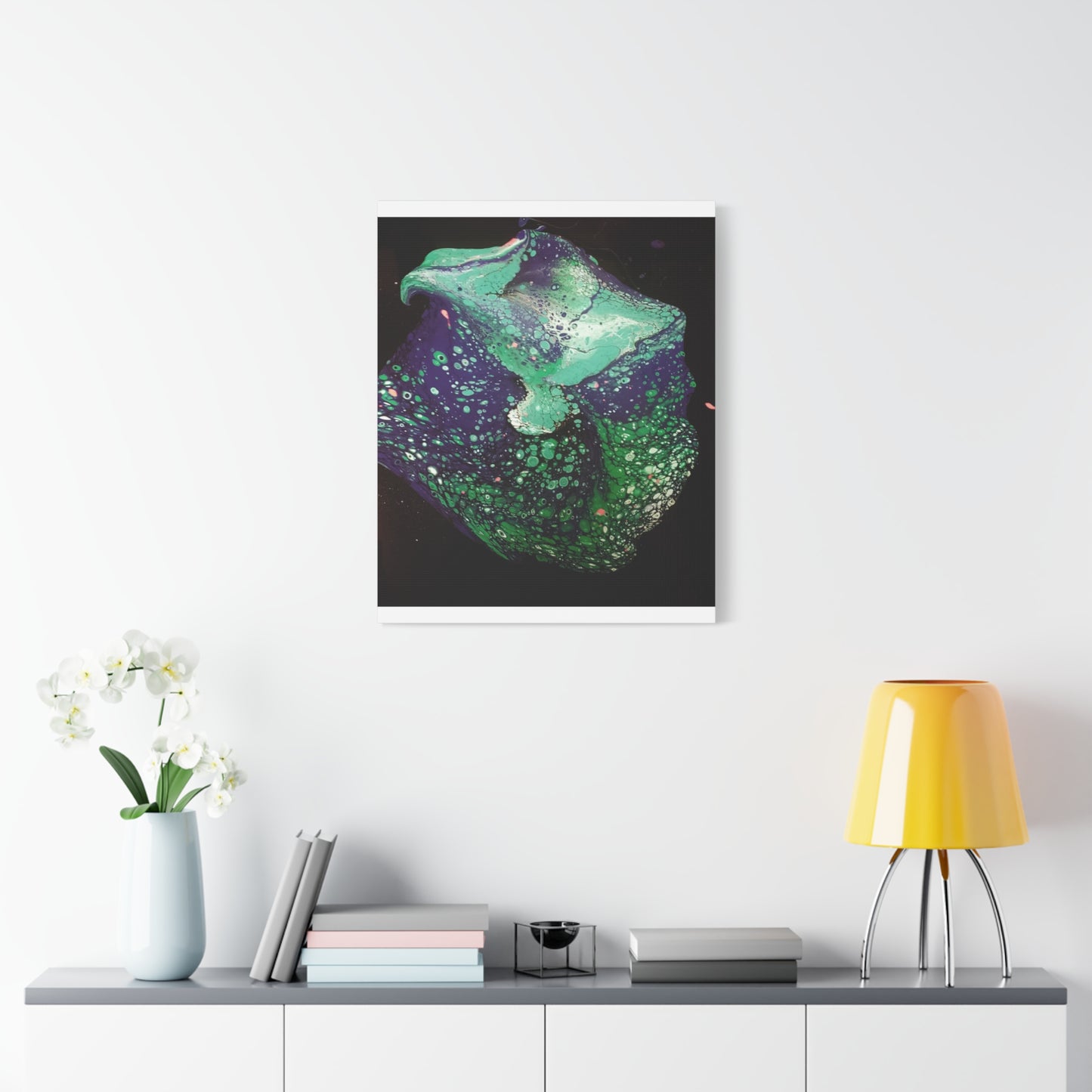 Abstract Green & Teal Fluid Art Canvas Print - Matte Stretched Wall Art