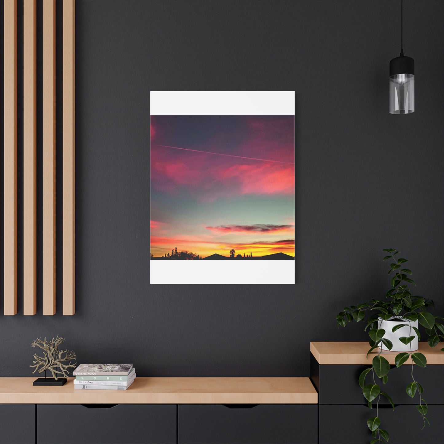 pink sky at morning - Horizon Matte Canvas Print — Vibrant Pink & Teal Sky Wall Art, Stretched 1.25"