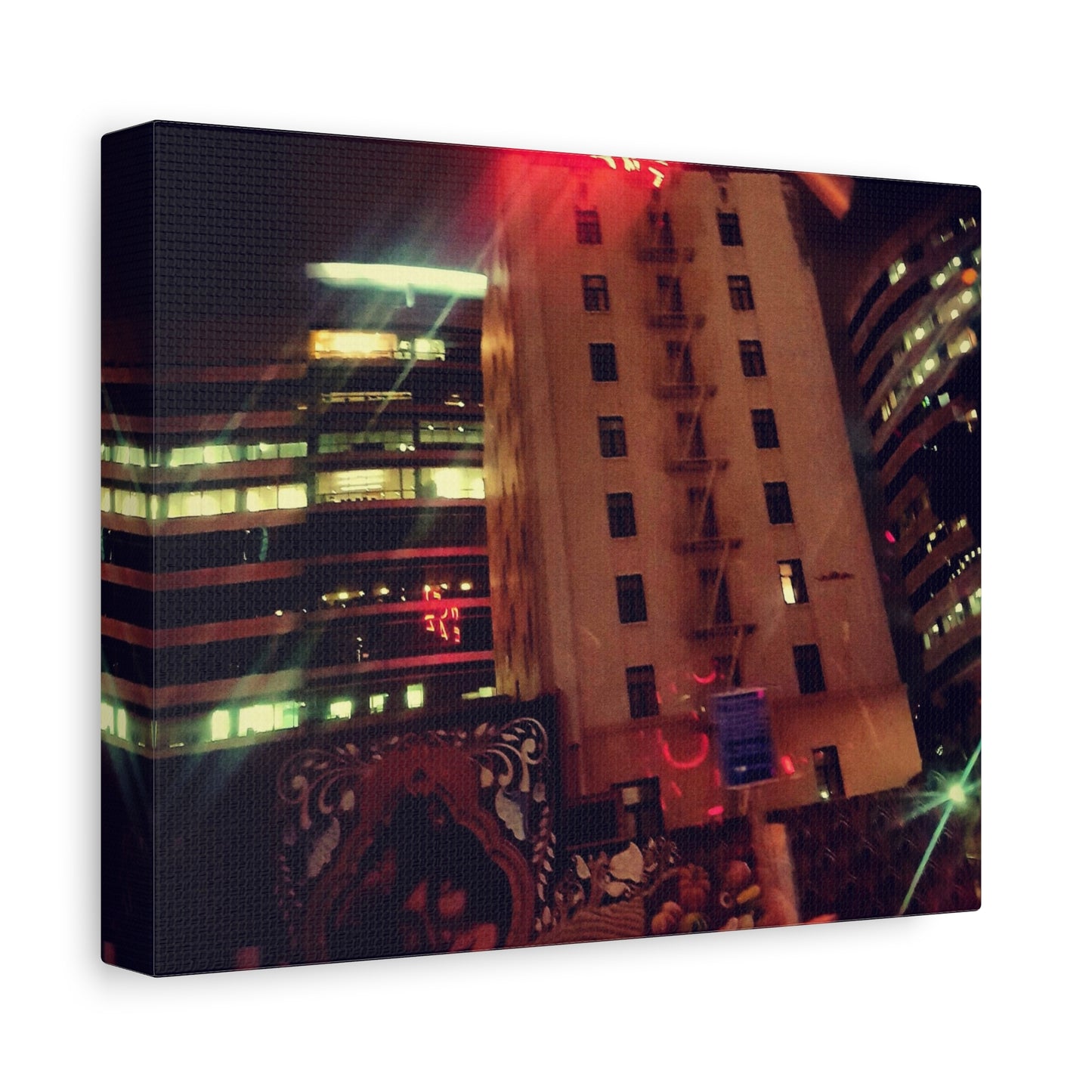 Hotel DeAnza - City Nightscape Canvas Print — Urban Street Art Building Matte Stretched 1.25"