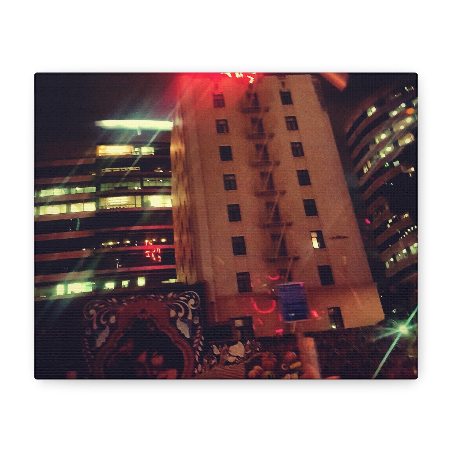 Hotel DeAnza - City Nightscape Canvas Print — Urban Street Art Building Matte Stretched 1.25"