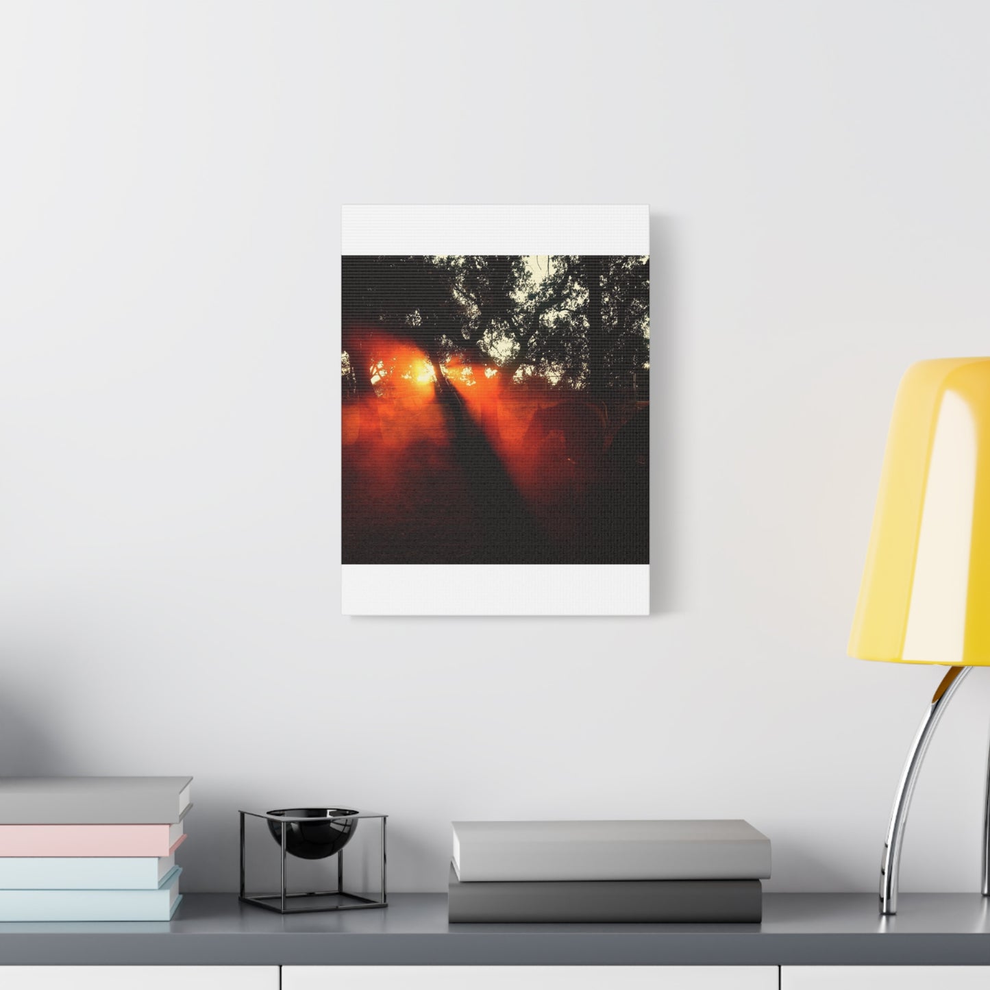 Sunset Forest Matte Canvas Wall Art — Dramatic Orange Light Photography