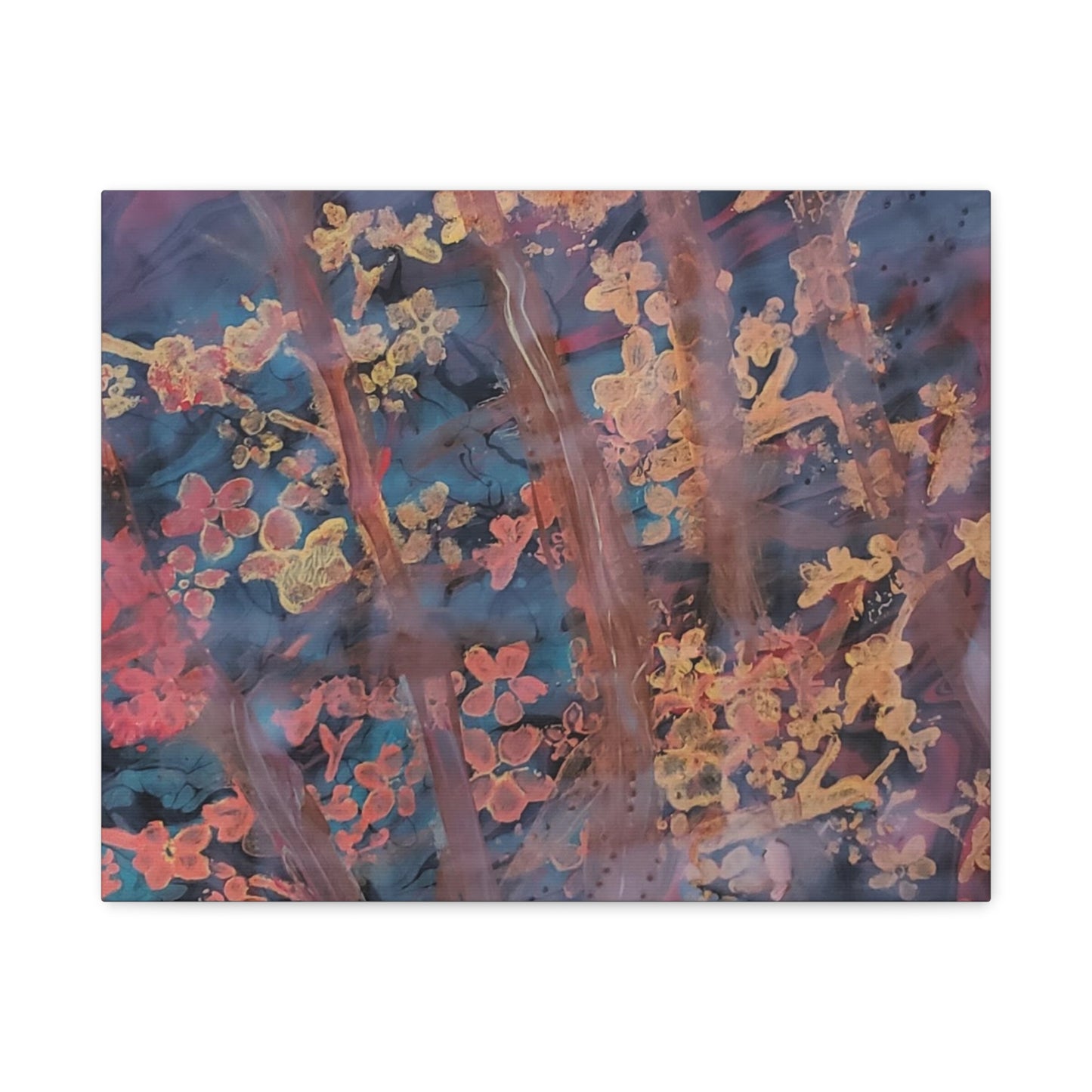 Abstract Floral Canvas Print — Moody Pink & Blue Stretched Wall Art